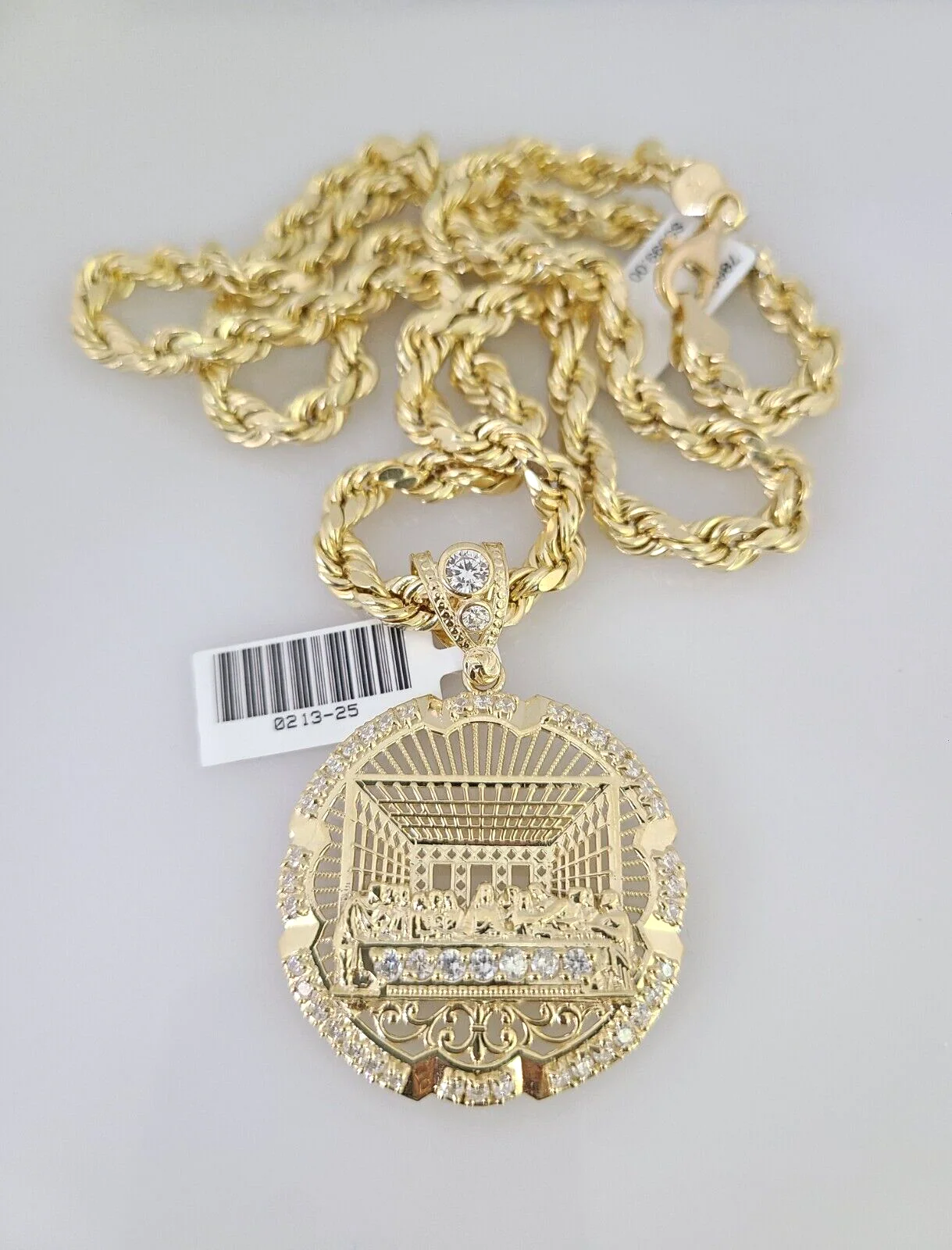 10kt Gold Rope Chain Last Supper Charm Set 18"-30'' Inch 6mm Necklace Pendant - Image 4