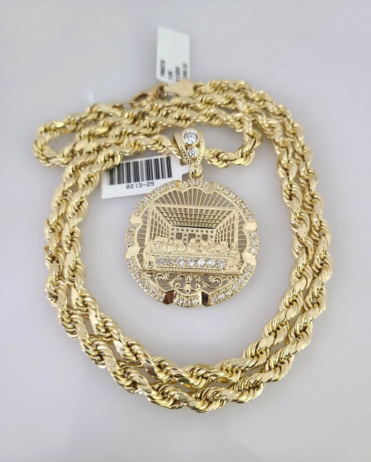 10kt Gold Rope Chain Last Supper Charm Set 18"-30'' Inch 6mm Necklace Pendant - Image 6