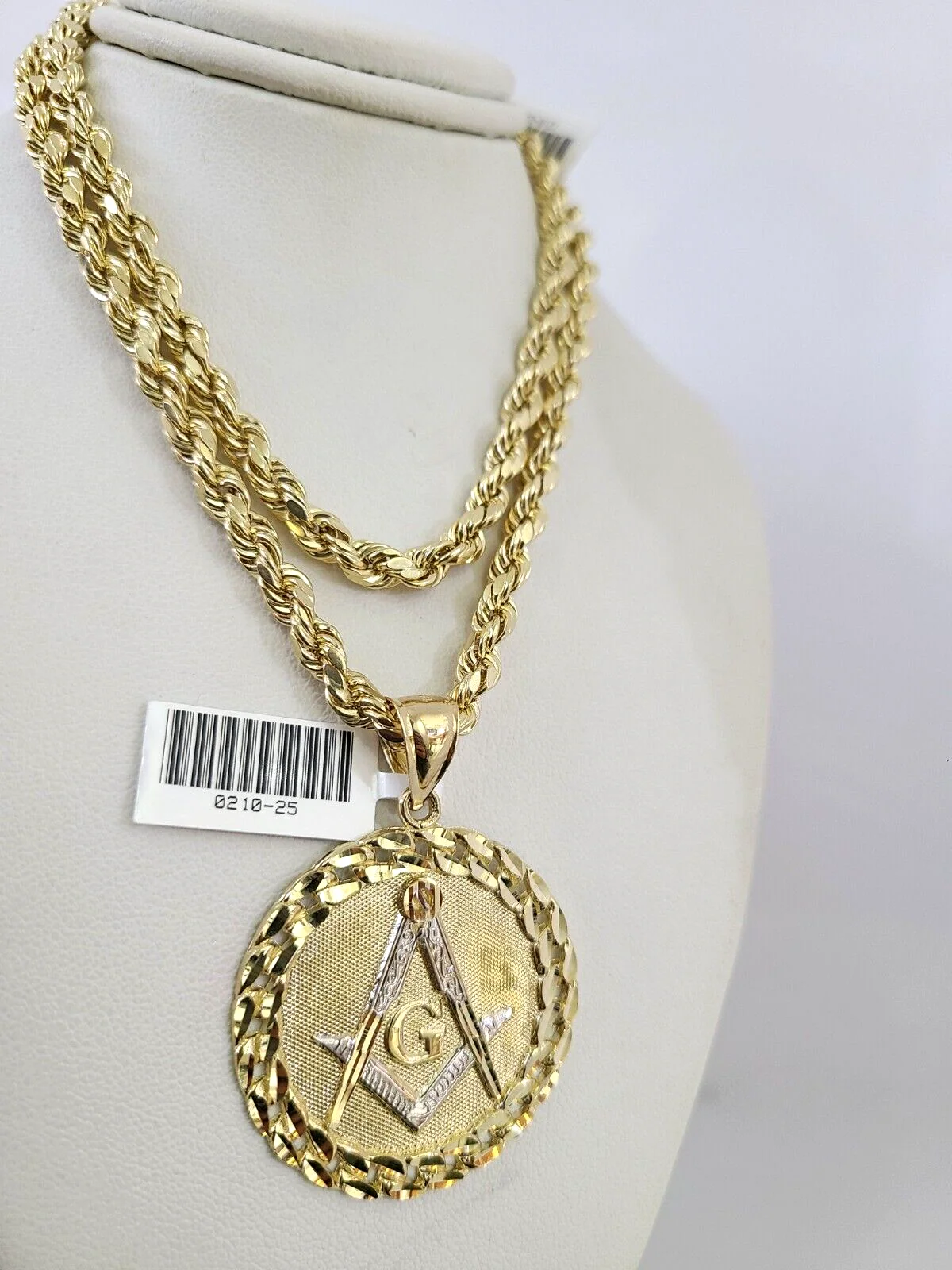 10kt Gold Rope Chain Masonic Charm Set 18"-30'' Inch 5mm Necklace Pendant - Image 4