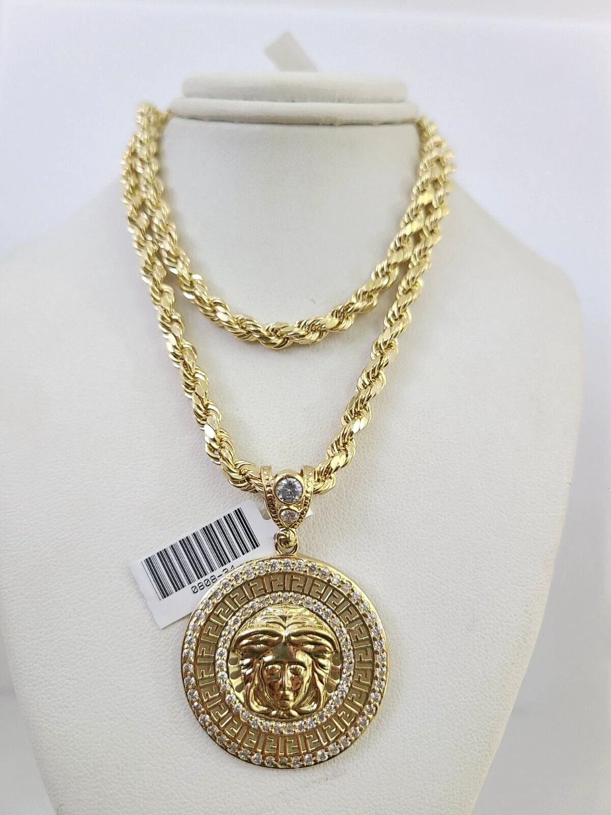 10kt Gold Rope Chain Medusa Head Charm Set 18"-30'' Inch 5mm Necklace Pendant