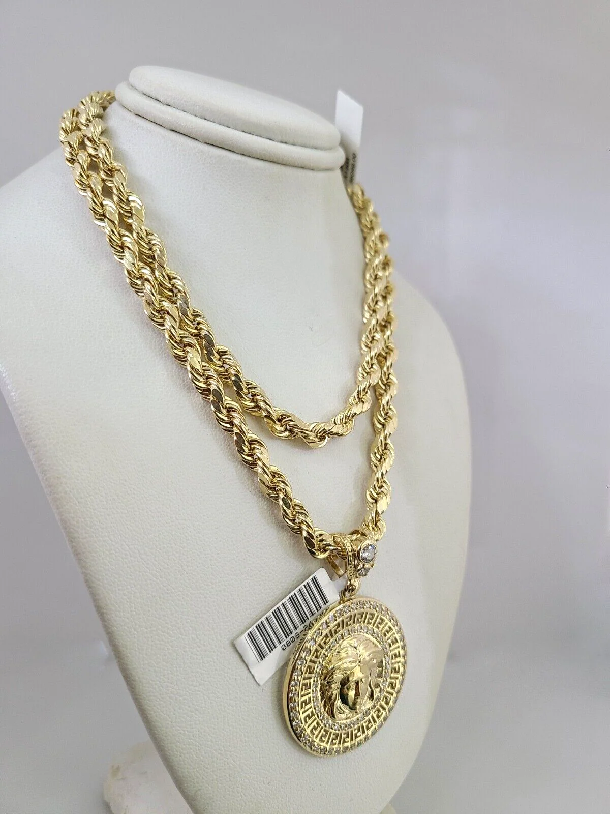 10kt Gold Rope Chain Medusa Head Charm Set 18"-30'' Inch 6mm Necklace Pendant - Image 5