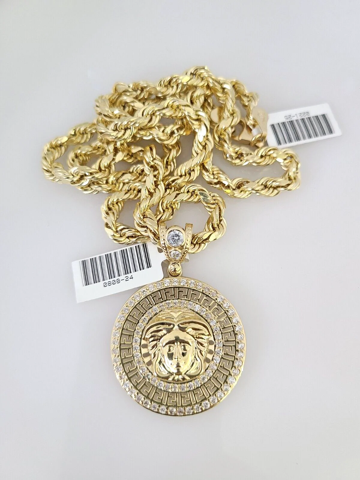 10kt Gold Rope Chain Medusa Head Charm Set 18"-30'' Inch 6mm Necklace Pendant - Image 7