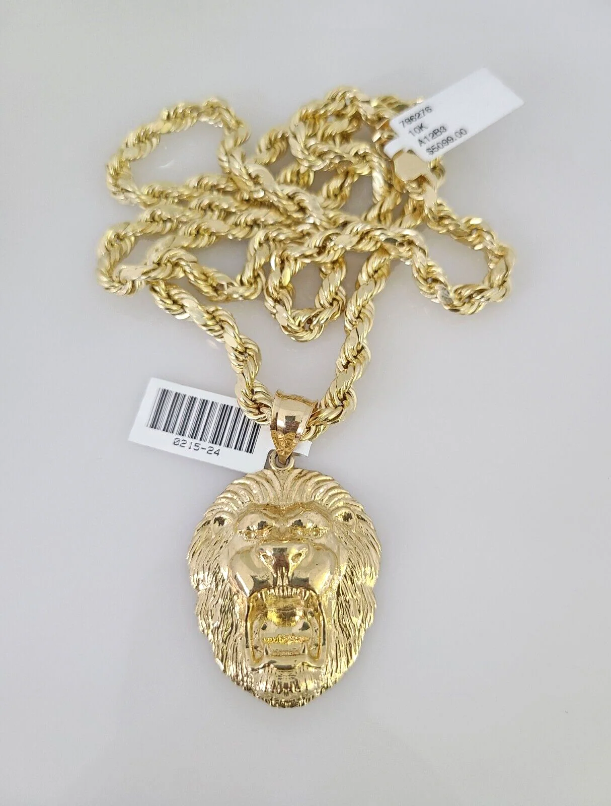 10kt Gold Rope Chain Roaring Lion Charm Set 18"-30'' Inch 6mm Necklace Pendant - Image 4