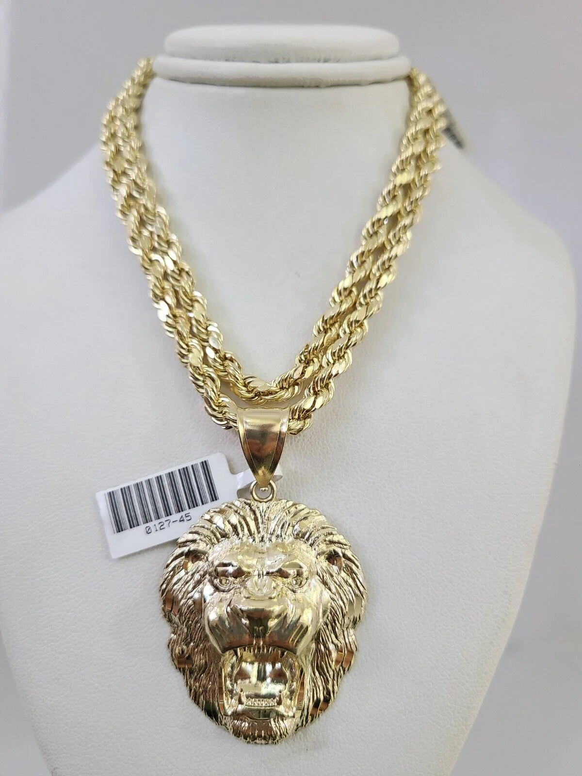 10kt Gold Rope Chain Roaring Lion Pendant Charm Set 18"-30'' Inch 5mm Necklace - Image 6
