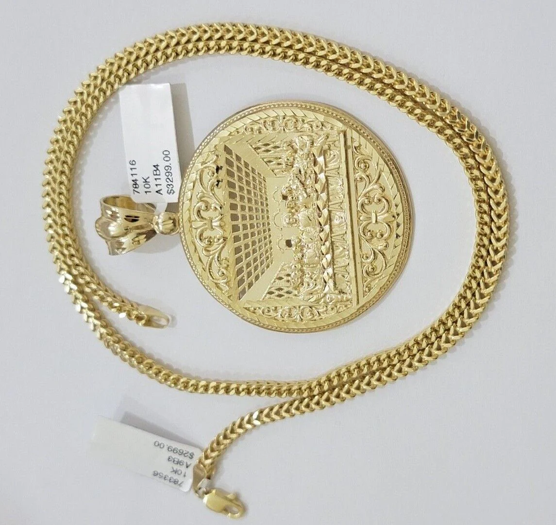 10kt Yellow Gold Last Supper Charm Pendant Franco Chain Necklace 3mm 26"Inch 10k - Image 12