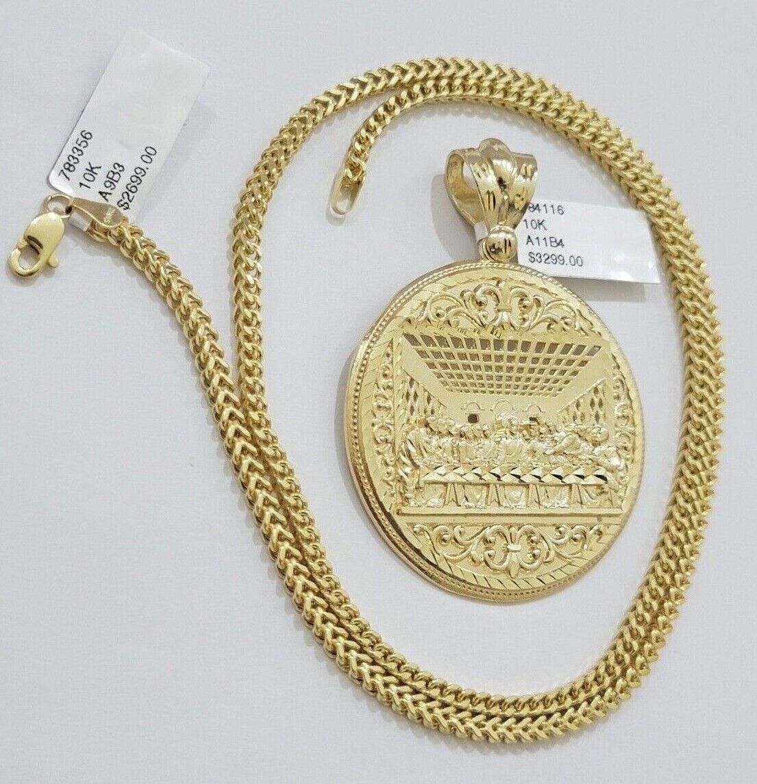10kt Yellow Gold Last Supper Charm Pendant Franco Chain Necklace 3mm 26"Inch 10k - Image 8