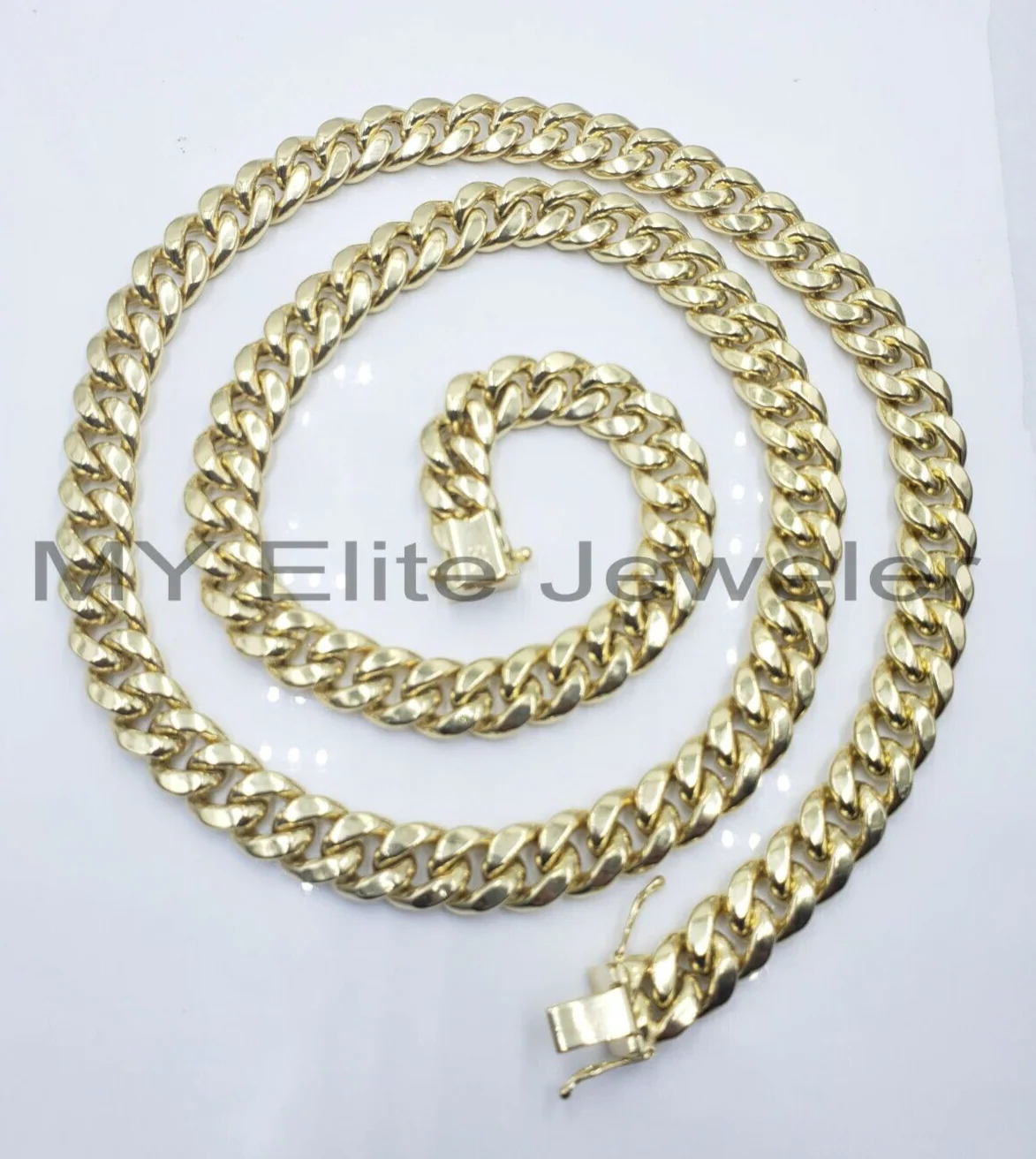 11mm 10k Yellow Gold Chain Necklace Miami Cuban Link 22" Inch Box lock REAL 10K - Image 4