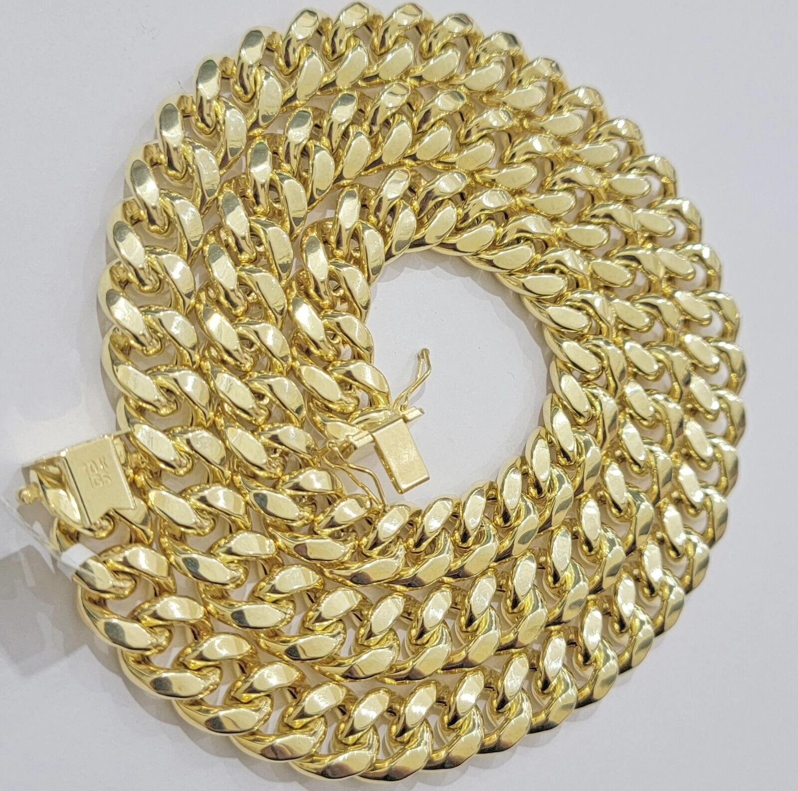 12mm Cuban Link Chain 10k Yellow Gold Mens Necklace 26" Box Clasp Real 10KT SALE - Image 3