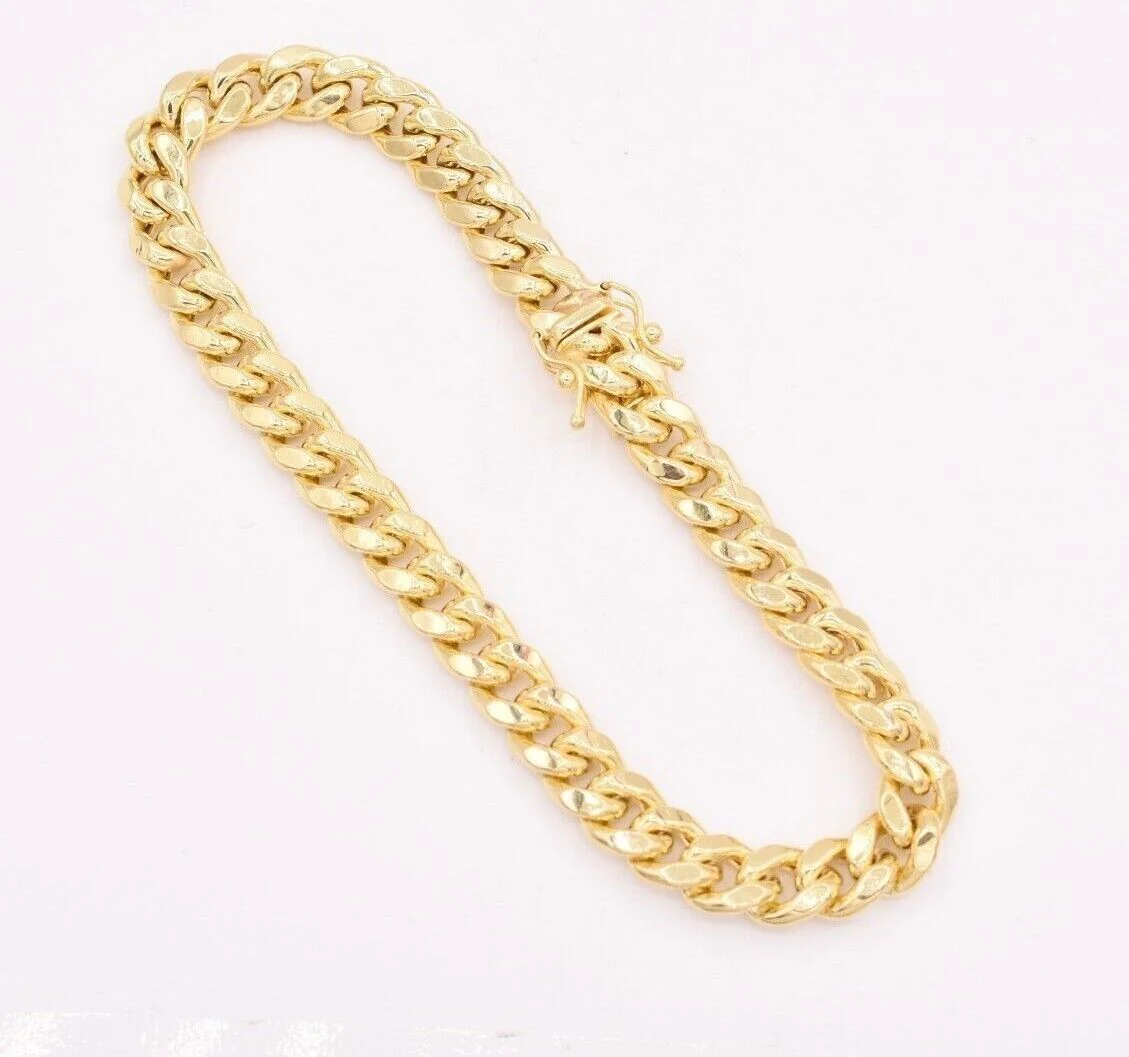 14k Bracelet Miami Cuban Link 7mm 8" Inch  Mens Real 14kt Yellow Gold Box Clasp - Image 4
