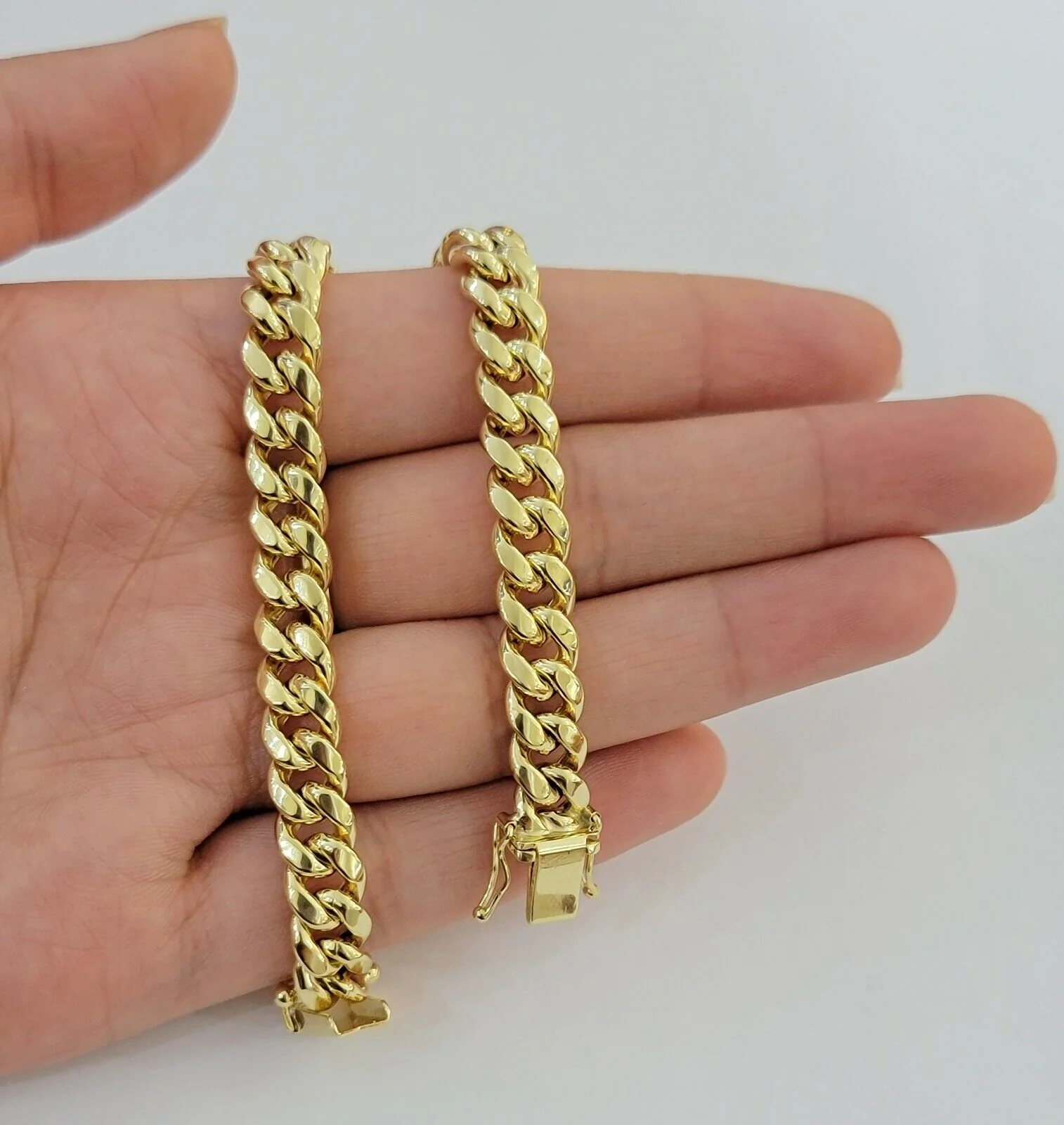 14k Bracelet Miami Cuban Link 7mm 8" Inch  Mens Real 14kt Yellow Gold Box Clasp - Image 6