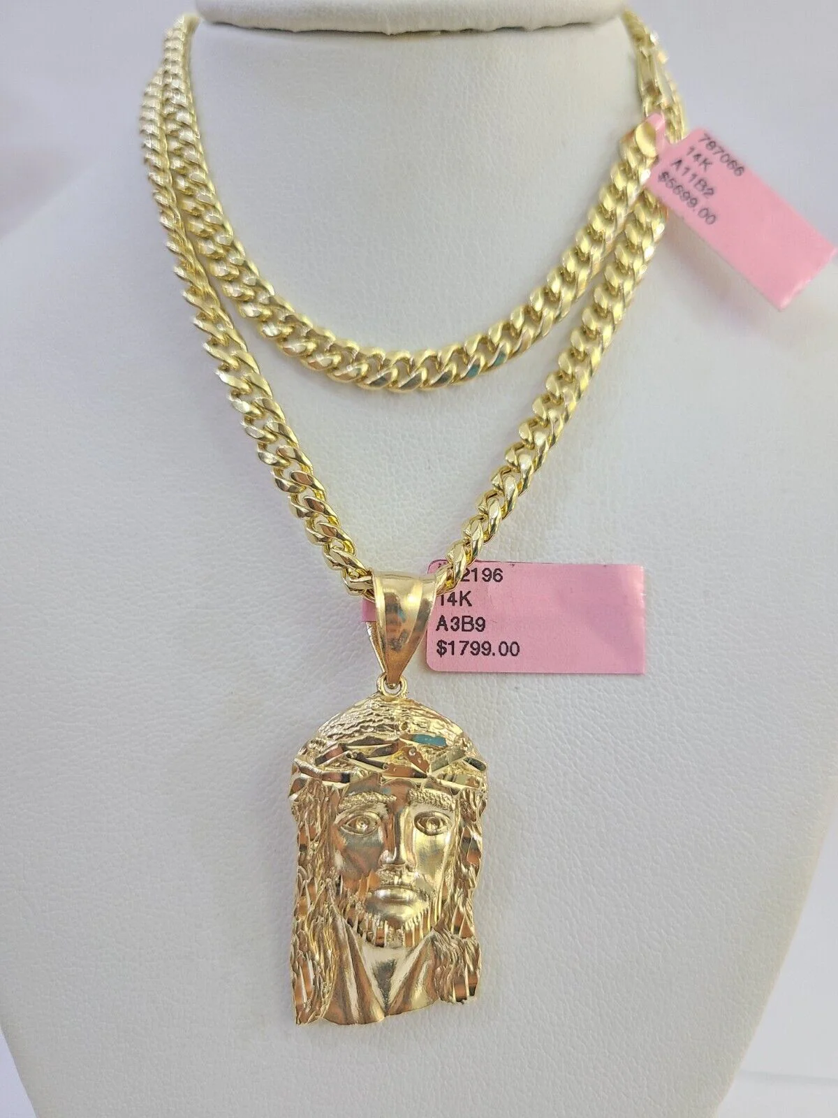 14k Chain Jesus Head Charm Set Miami Cuban Link 5mm 18"-30" Necklace Pendant - Image 2