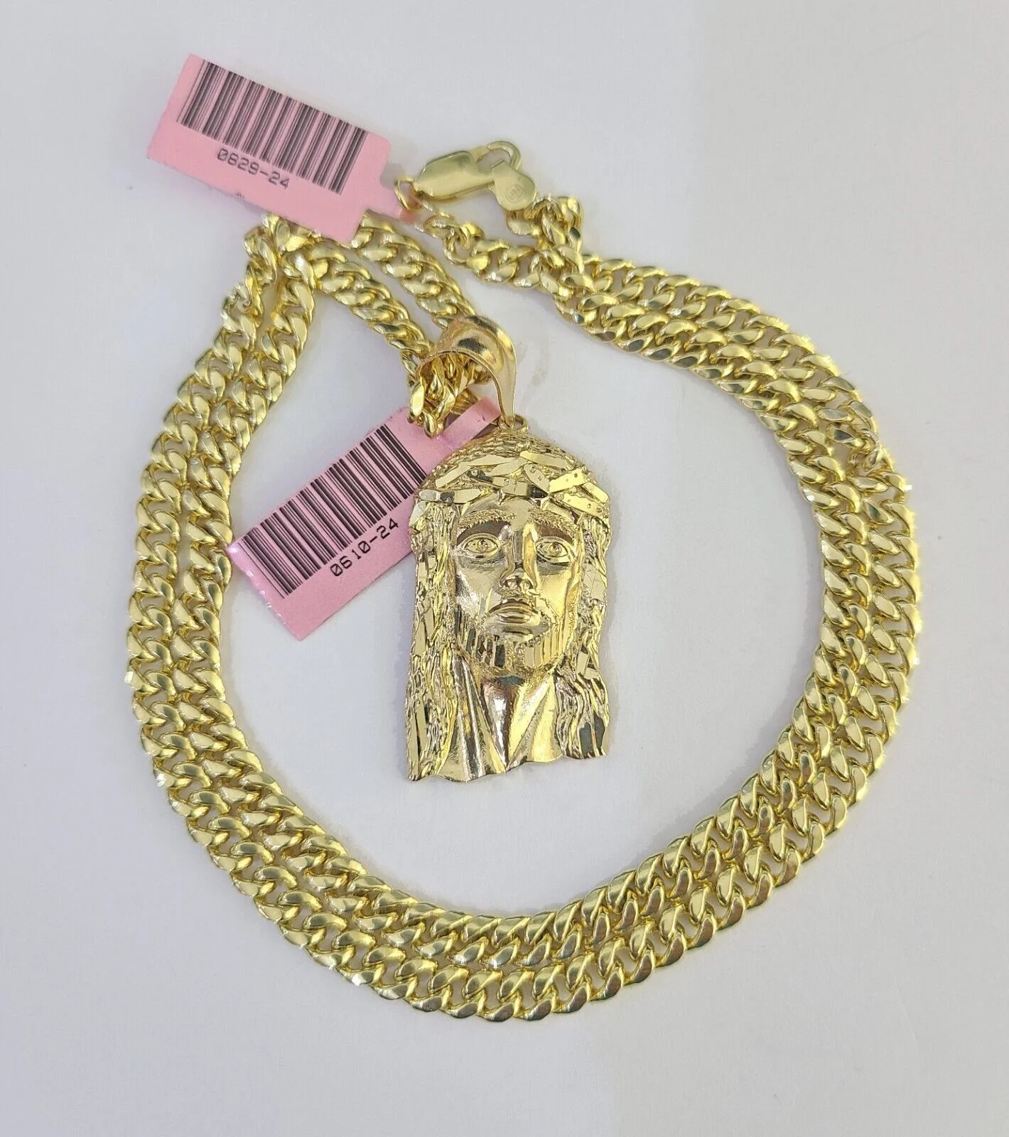 14k Chain Jesus Head Charm Set Miami Cuban Link 5mm 18"-30" Necklace Pendant - Image 4