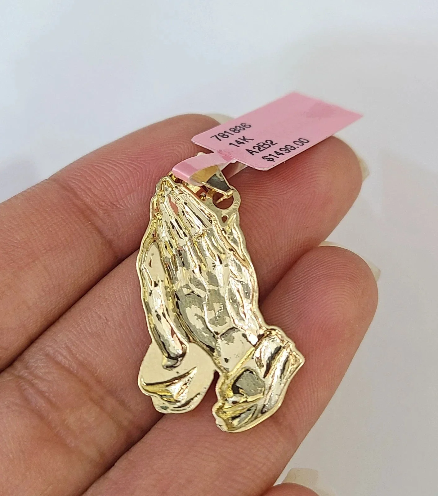 14k Chain Praying Hands Pendant Solid TriColor Cuban Curb 4mm 18"-28" Inch - Image 6