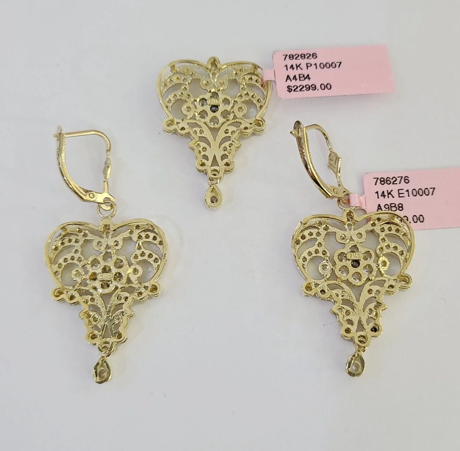 14k Chandelier Earrings Pendant Charm SET Yellow Gold Real Genuine 14Kt - Image 3