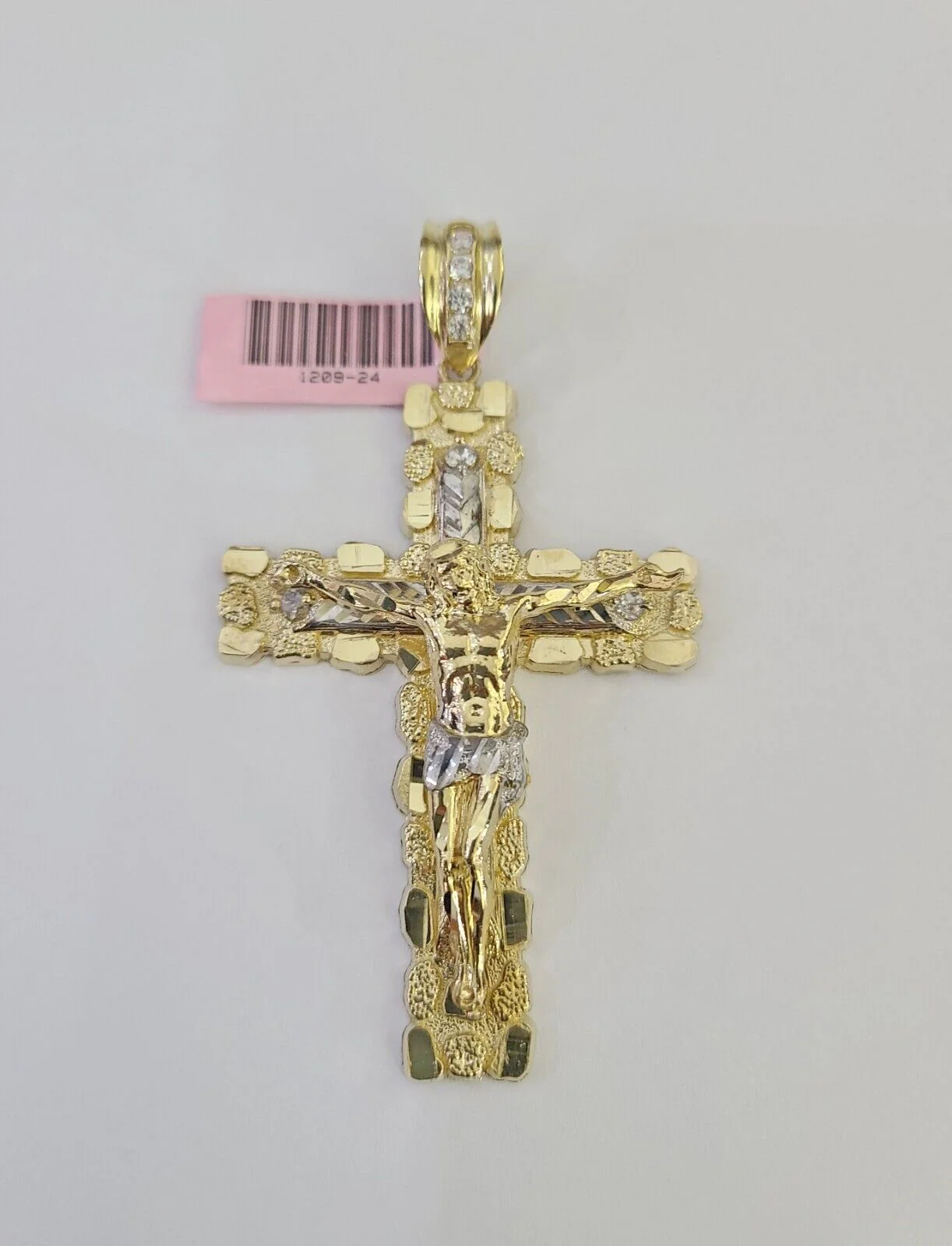 14k Cross Nugget Pendant Jesus Crucifix 14kt Charm REAL Yellow Gold Religious
