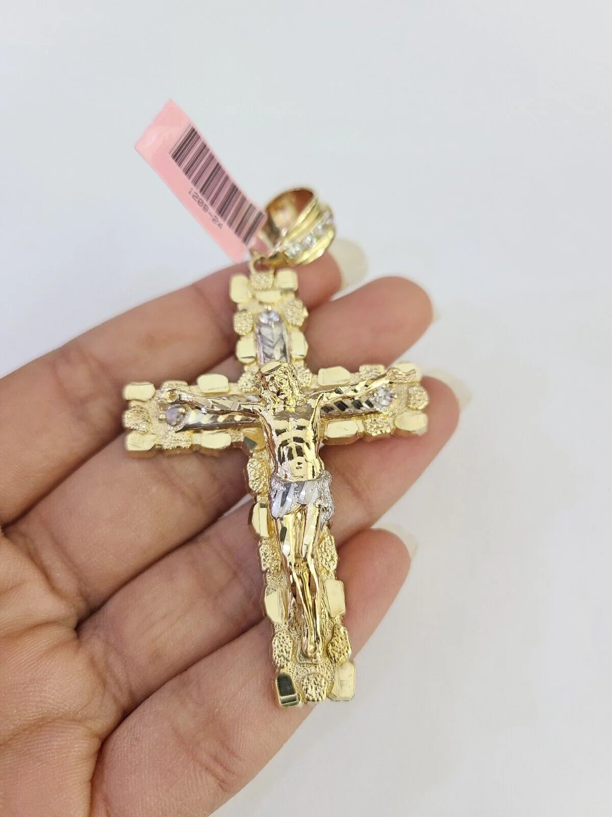 14k Cross Nugget Pendant Jesus Crucifix 14kt Charm REAL Yellow Gold Religious - Image 2