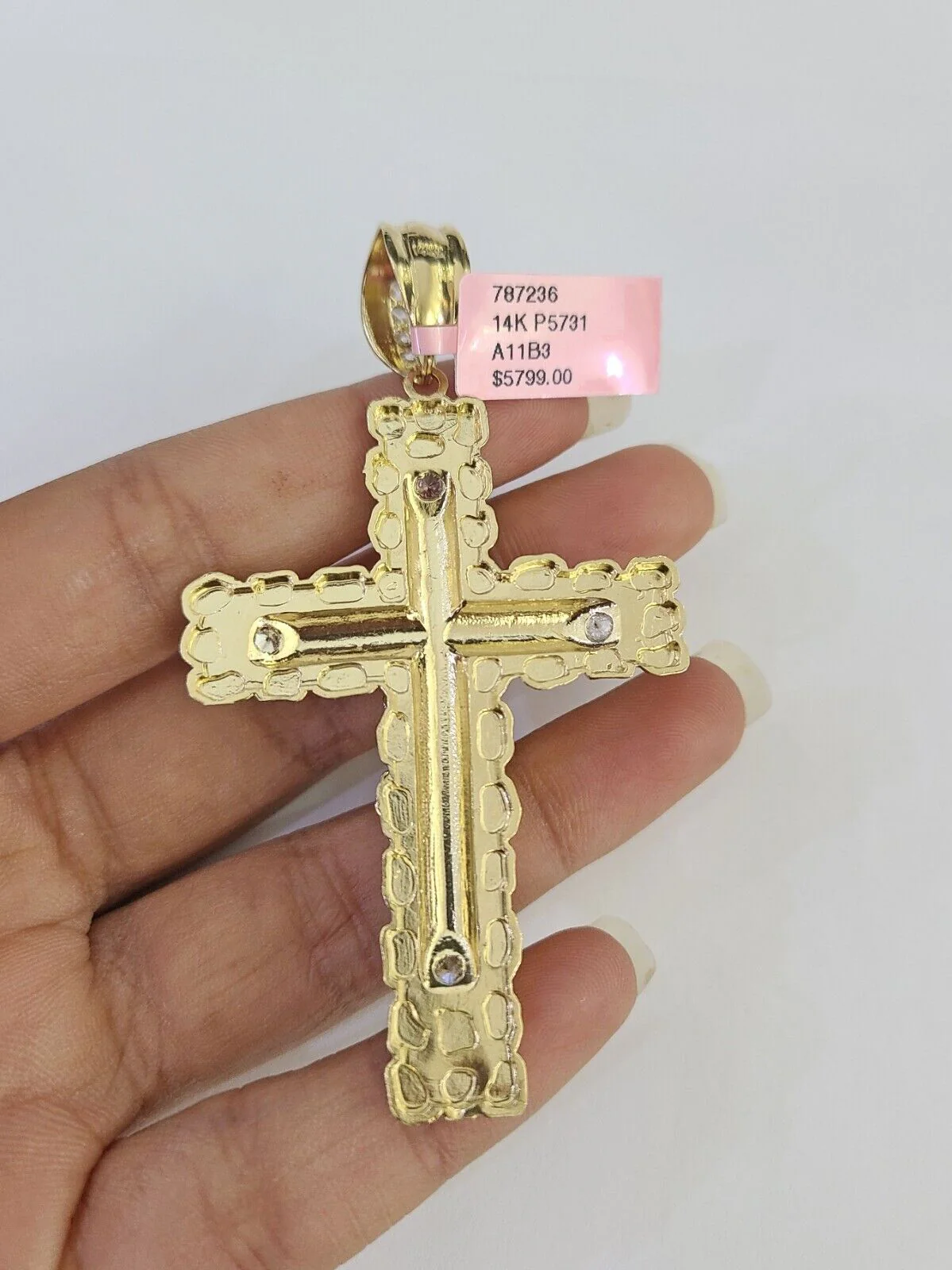 14k Cross Nugget Pendant Jesus Crucifix 14kt Charm REAL Yellow Gold Religious - Image 5