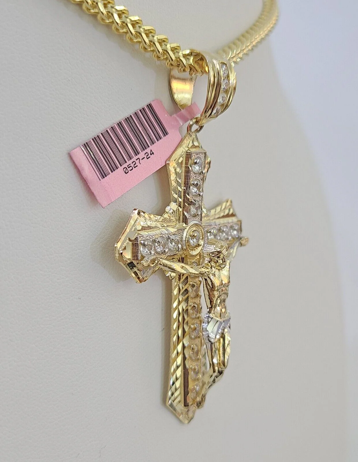 14K Franco Chain Jesus Cross Pendant Charm Necklace 20"-26" 4mm Gold Yellow - Image 5