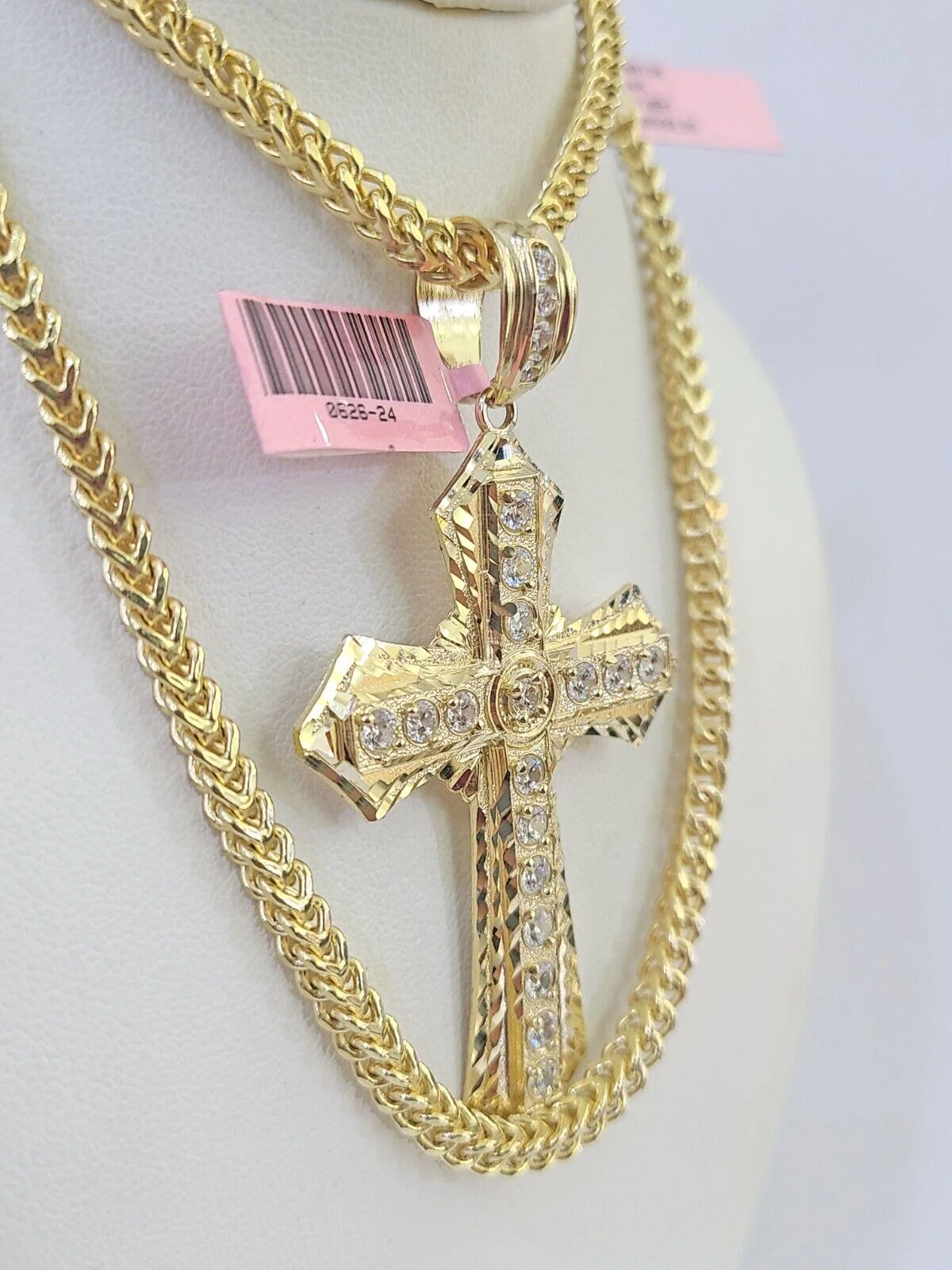 14K Franco Chain Jesus Cross Pendant Charm Necklace 20"-26" 4mm Gold Yellow - Image 3