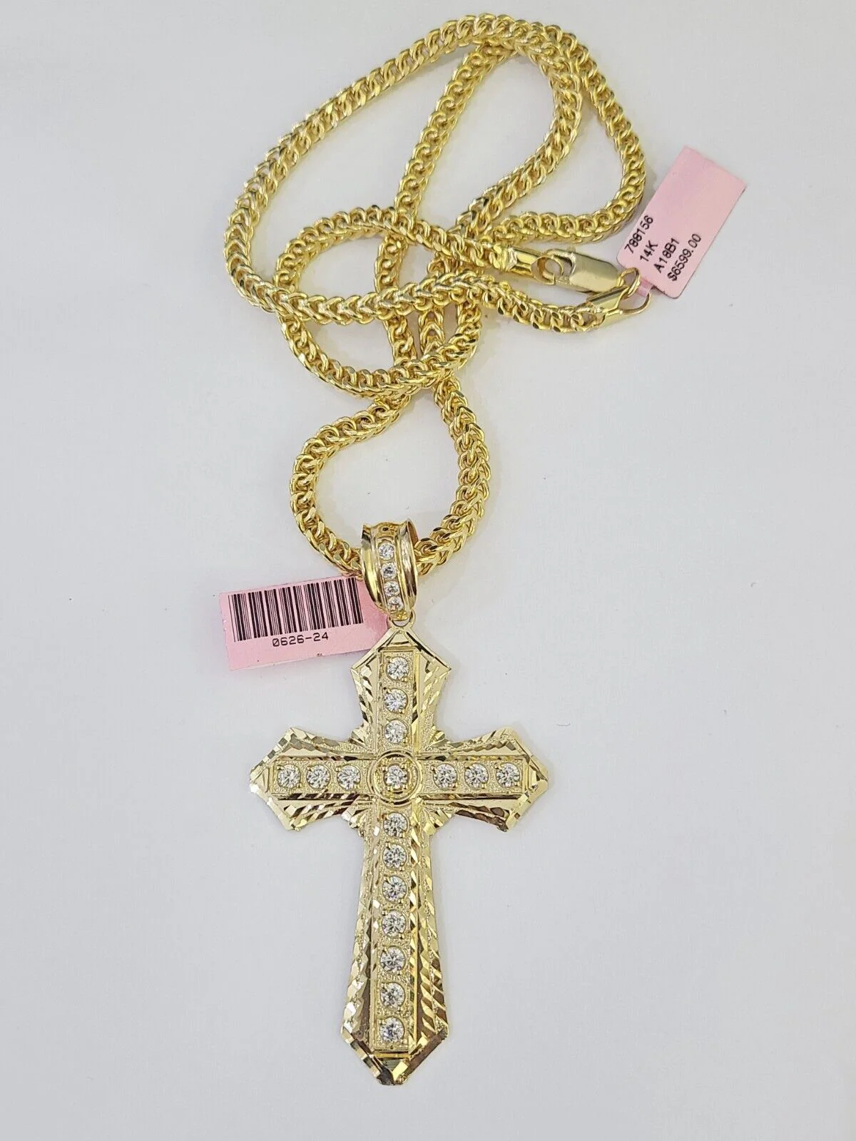 14K Franco Chain Jesus Cross Pendant Charm Necklace 20"-26" 4mm Gold Yellow - Image 5
