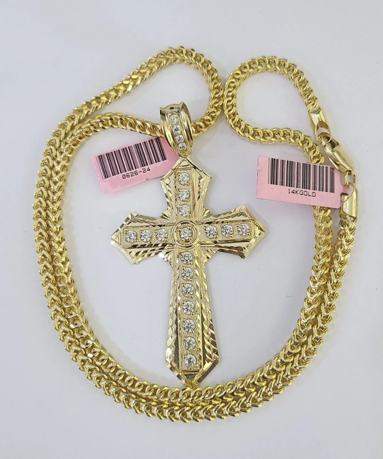 14K Franco Chain Jesus Cross Pendant Charm Necklace 20"-26" 4mm Gold Yellow - Image 6
