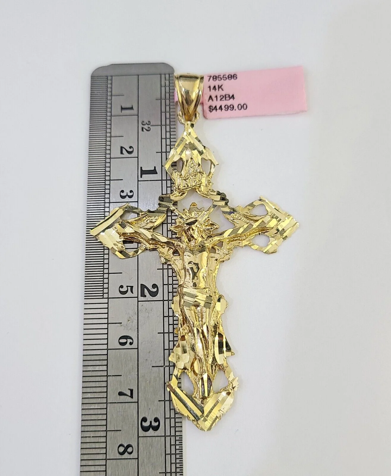 14K Franco Chain Jesus INRI Cross Pendant Charm Necklace 20"-26" 4mm Gold - Image 3