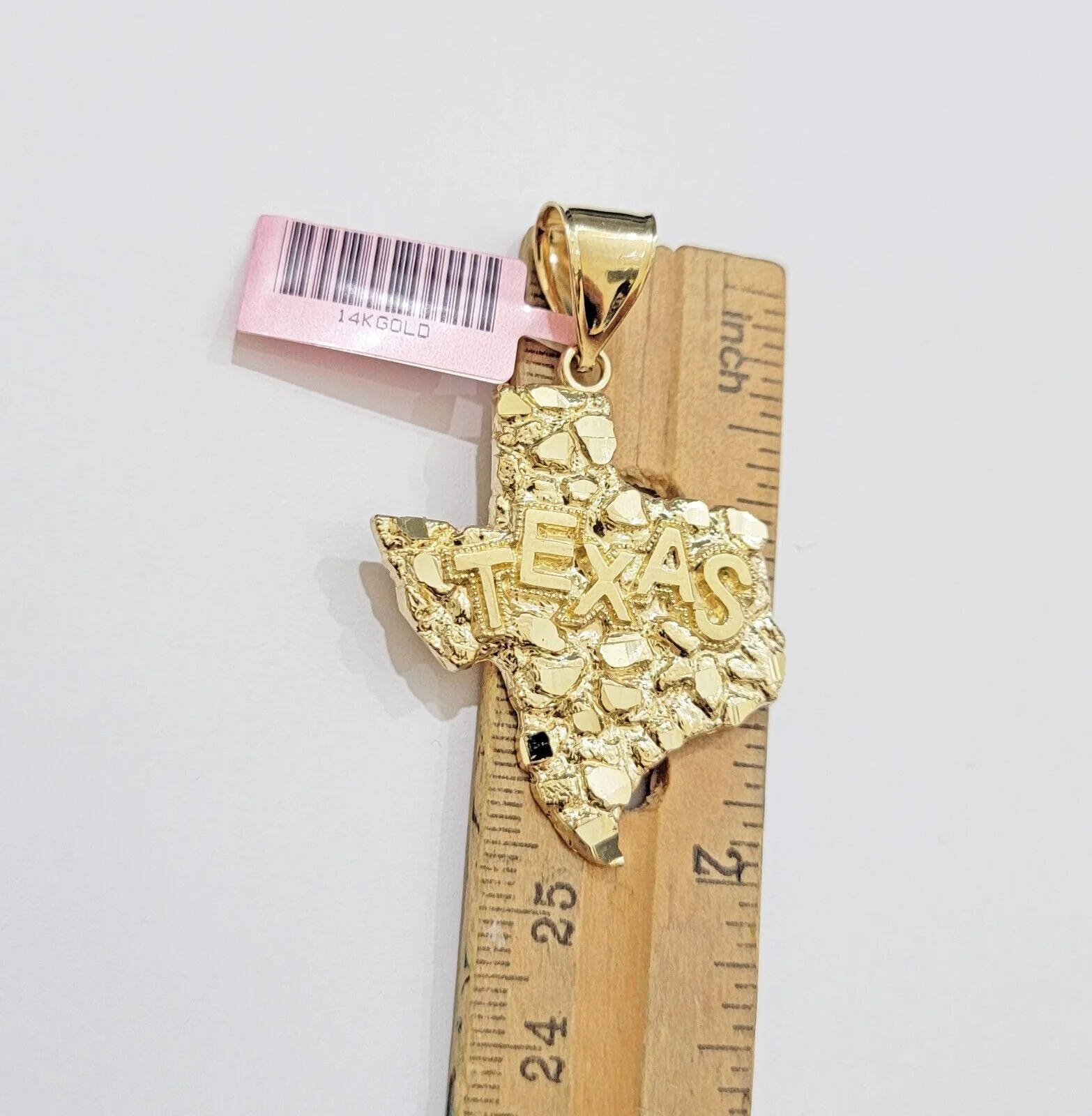 14k Gold Chain & Charm Nugget Texas map pendant Cuban Link Necklace 26 Inch 5mm - Image 4