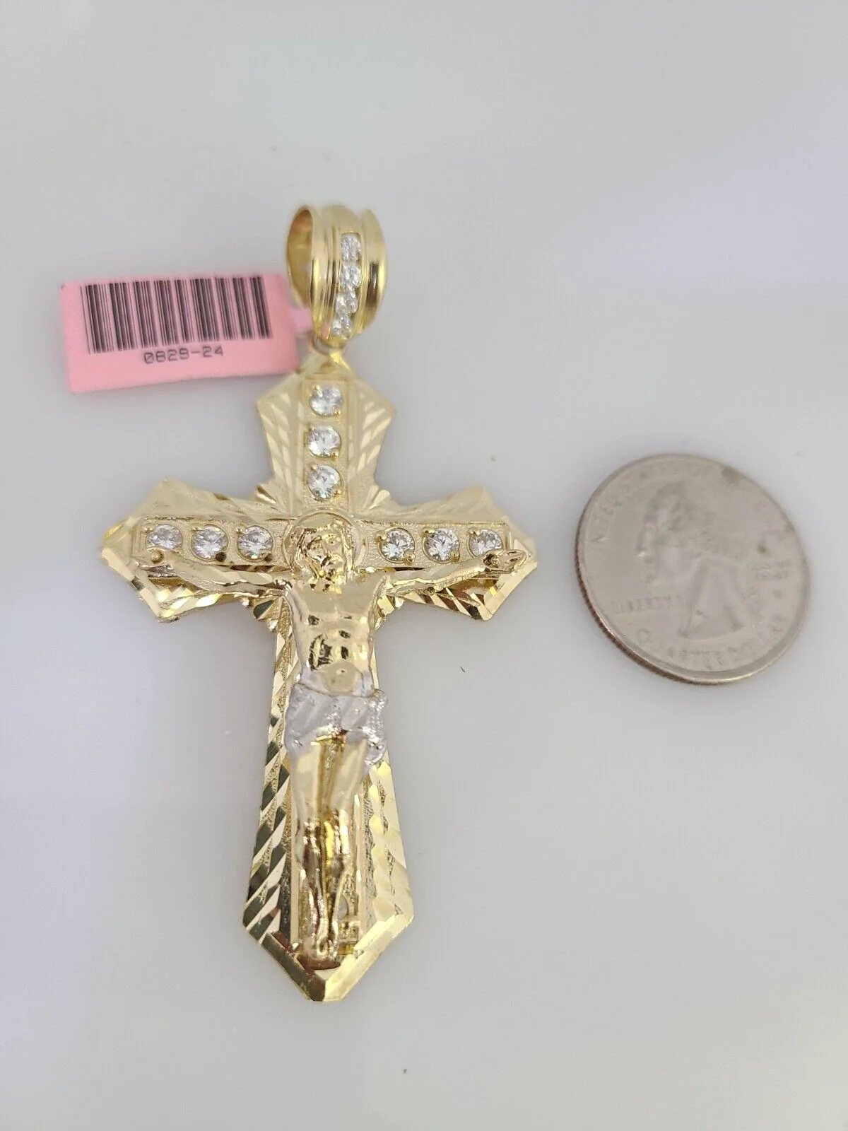 14k Gold Chain Jesus Cross Charm Solid Cuban Curb 10mm 20"-30" SET Necklace - Image 4