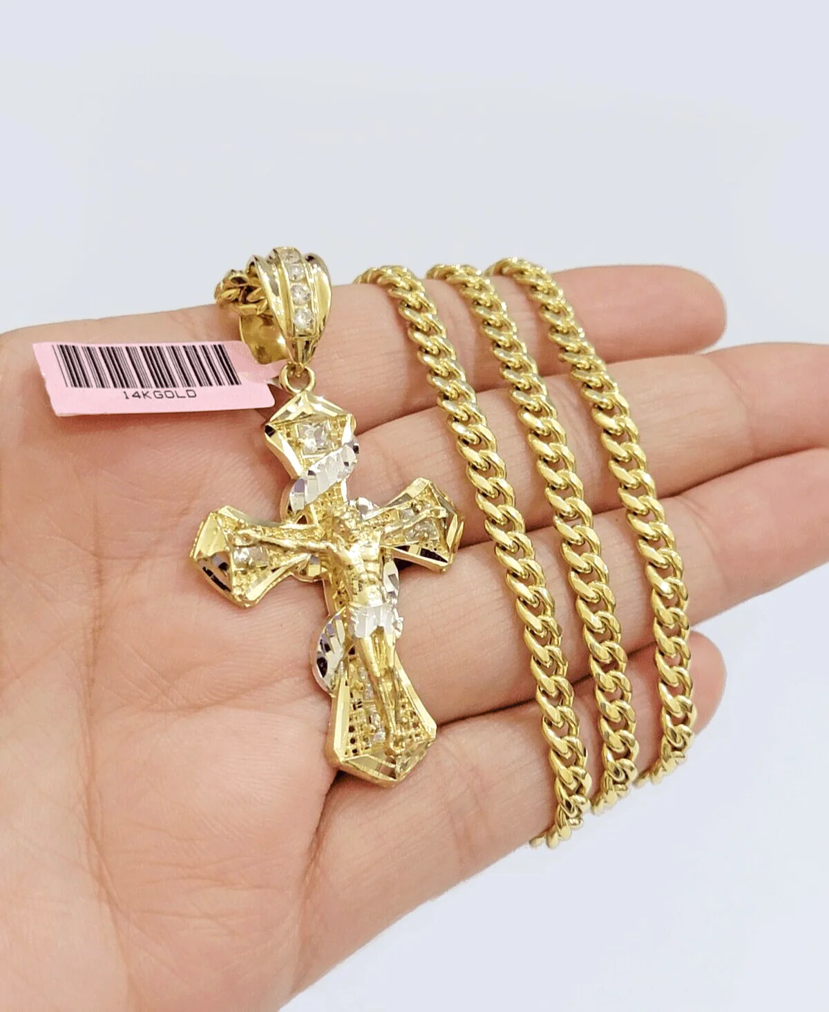 14k Gold Cross Charm Miami Cuban Link Chain 5mm 26'' Necklace 14kt Pendant