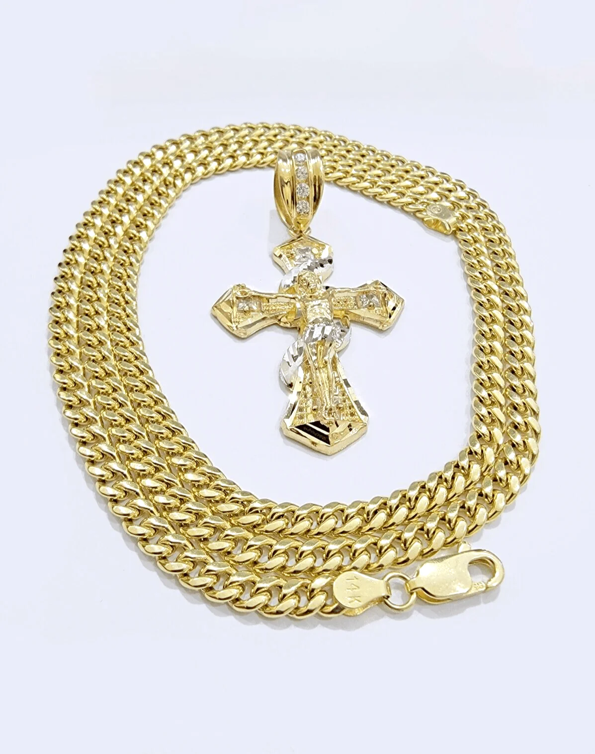 14k Gold Cross Charm Miami Cuban Link Chain 5mm 26'' Necklace 14kt Pendant - Image 13