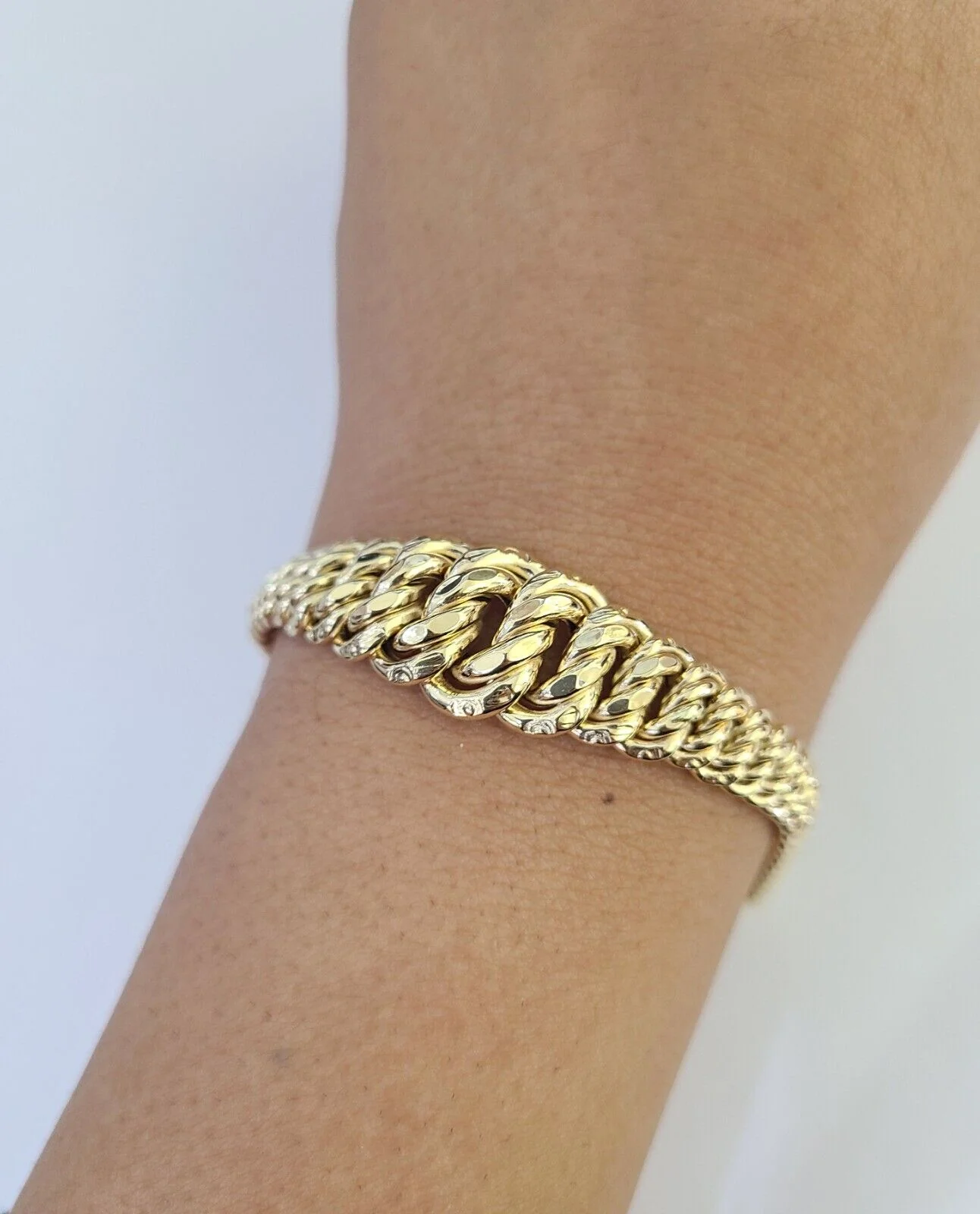 14K Gold Flat Byzantine Link Princesa Bracelet 7mm 7" inch Real Yellow 14Kt - Image 2