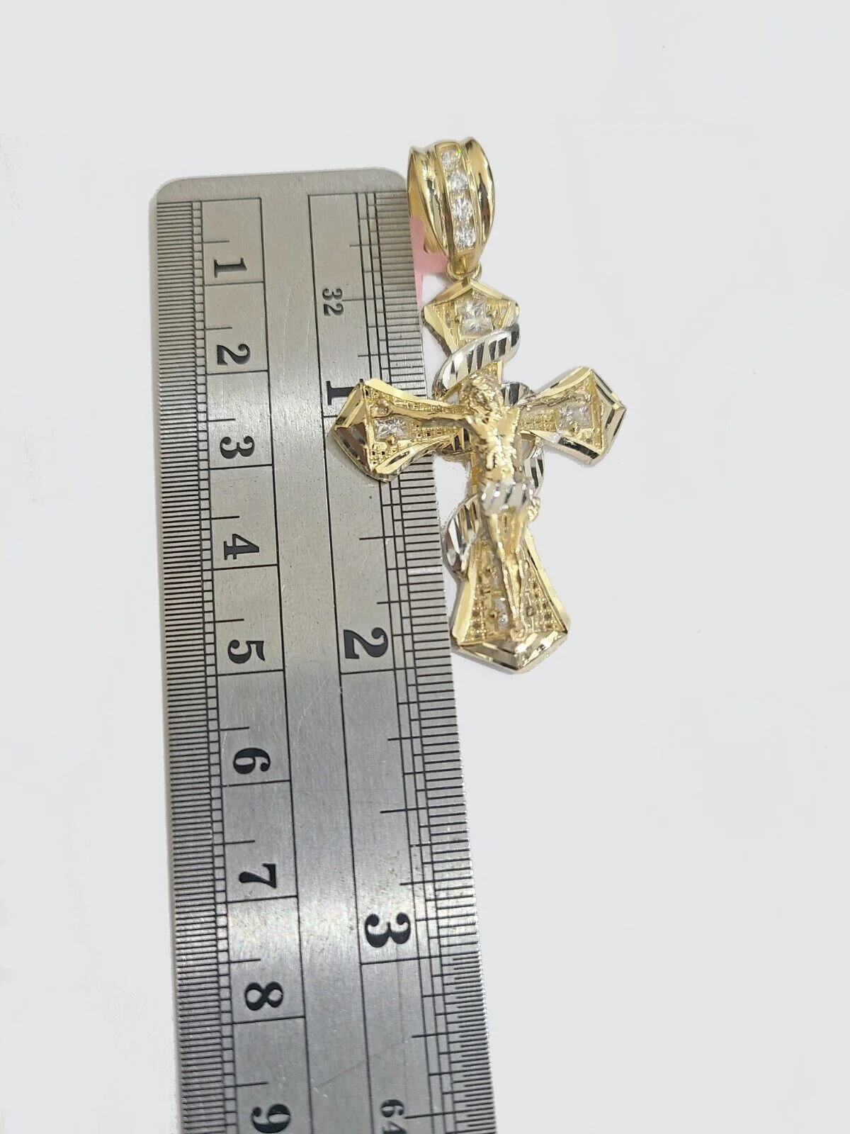 14k Gold Jesus Crucifix Cross Pendant Charm 14kt Yellow 2'' Inch For Chain Real - Image 4