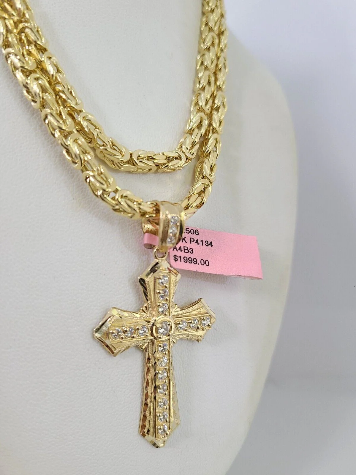 14K Gold Necklace Chain Jesus Cross Charm Turkish Byzantine 4mm 24" Pendant - Image 3