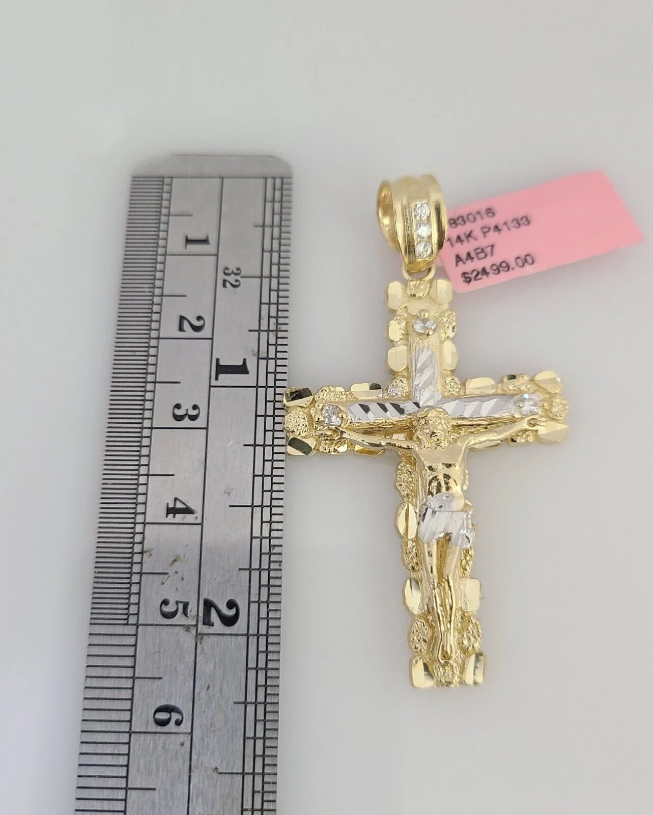 14K Gold Necklace Chain Jesus Nugget Cross Turkish Byzantine 4mm 24" Pendant - Image 3