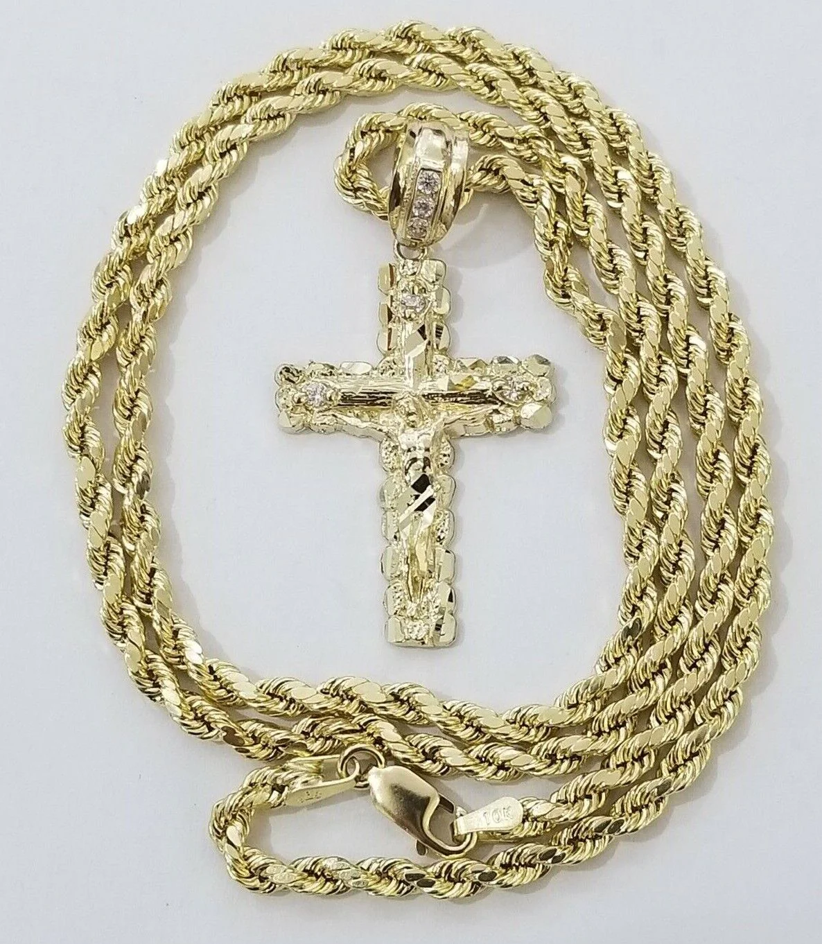 14k Gold Rope Chain Necklace Cross Charm Pendant Set 16-28" inch 3mm , Real 14KT - Image 5