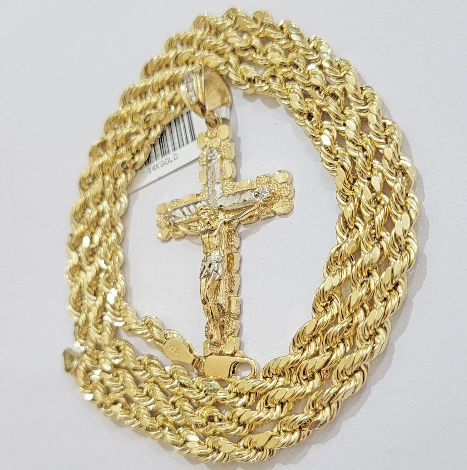 14k Gold Rope Chain Necklace Jesus Cross Charm Pendant Set 20-28" inch 5mm, REAL - Image 7