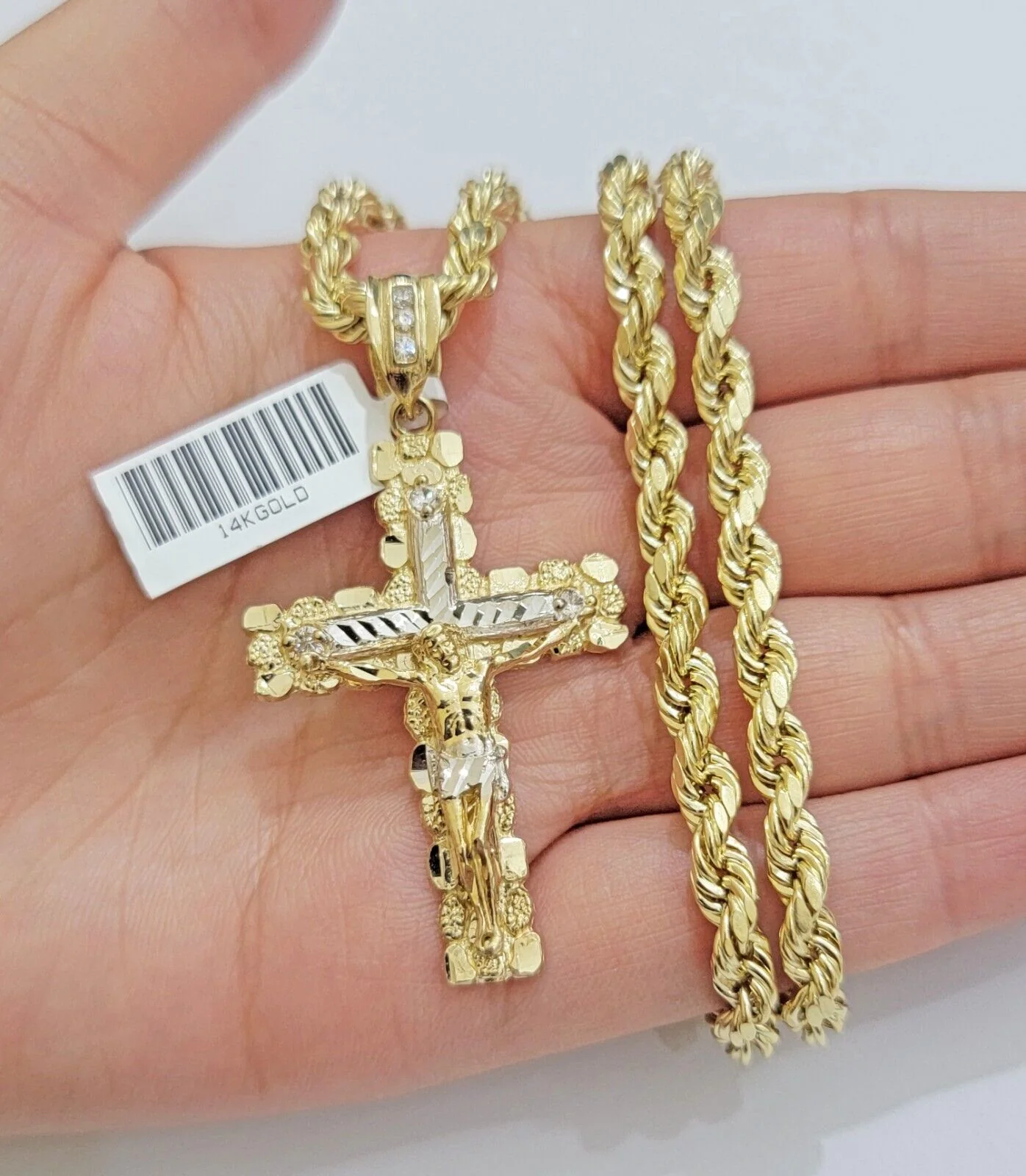 14k Gold Rope Chain Necklace Jesus Cross Charm Pendant Set 20-28" inch 5mm, REAL - Image 8