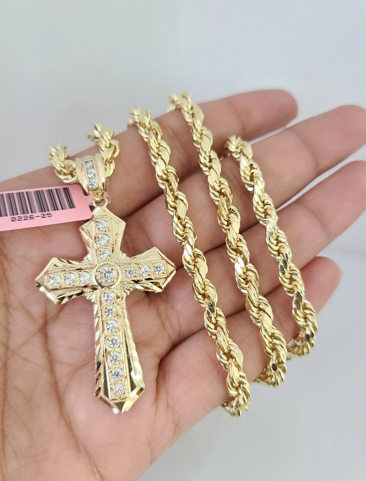 14k Gold Rope Chain Necklace Set 6mm Jesus Cross Charm Pendant 18"-28" inch - Image 2