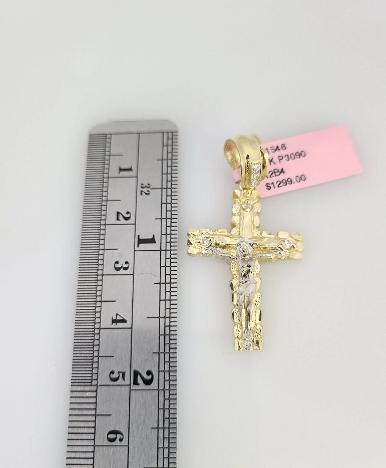 14k Gold Solid Chain 3mm Nugget Cross Pendant Set 14kt Miami Cuban Link Charm - Image 4