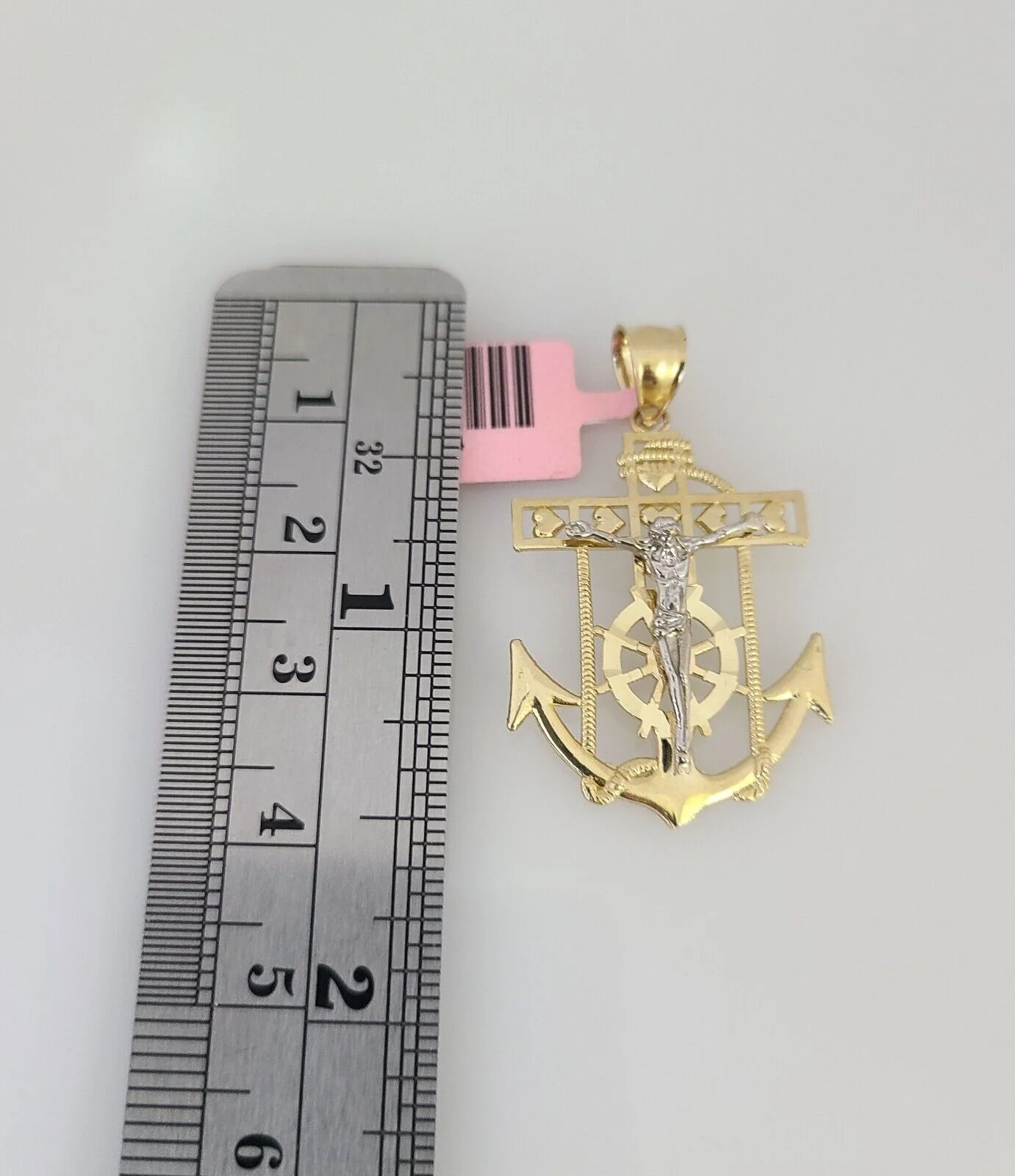 14k Gold Solid Chain Jesus Anchor Pendant Set 14kt Miami Cuban Link 3mm Charm - Image 5