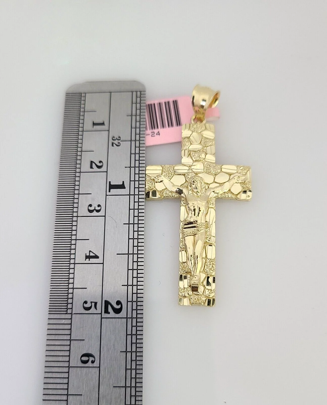 14k Gold Solid Chain Nugget Cross Pendant Set 14kt Miami Cuban Link 3mm Charm - Image 4