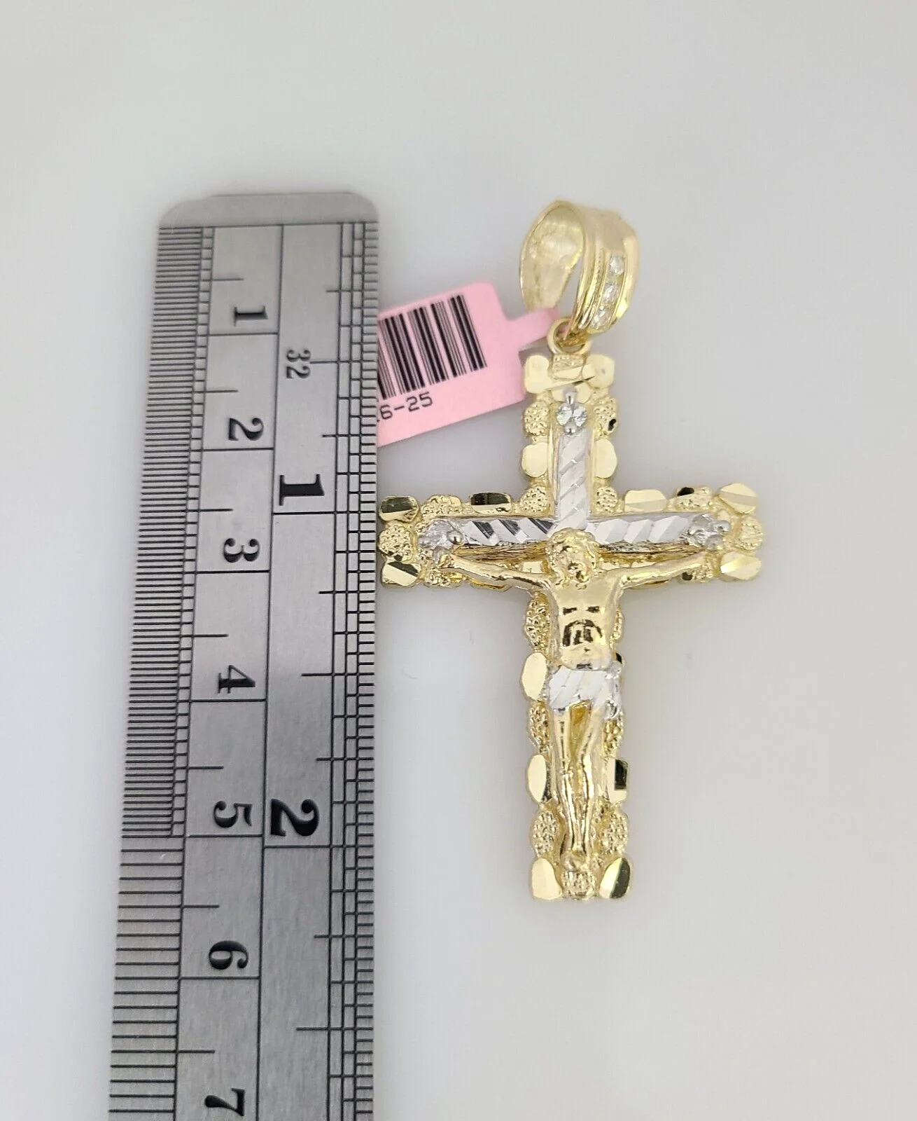 14k Gold Solid Chain Nugget Cross Pendant Set 14kt Miami Cuban Link 3mm Charm - Image 3
