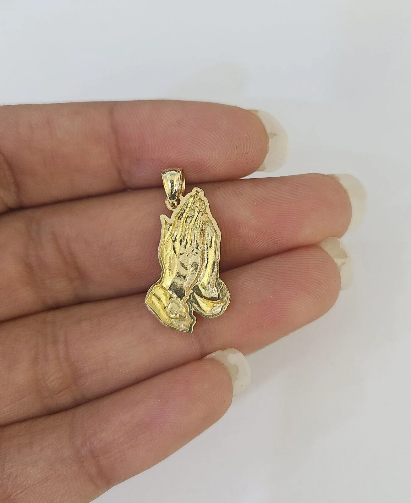 14k Rope Chain Praying Hands Charm Pendant Gold 2mm 18"-24inch SET Necklace - Image 8