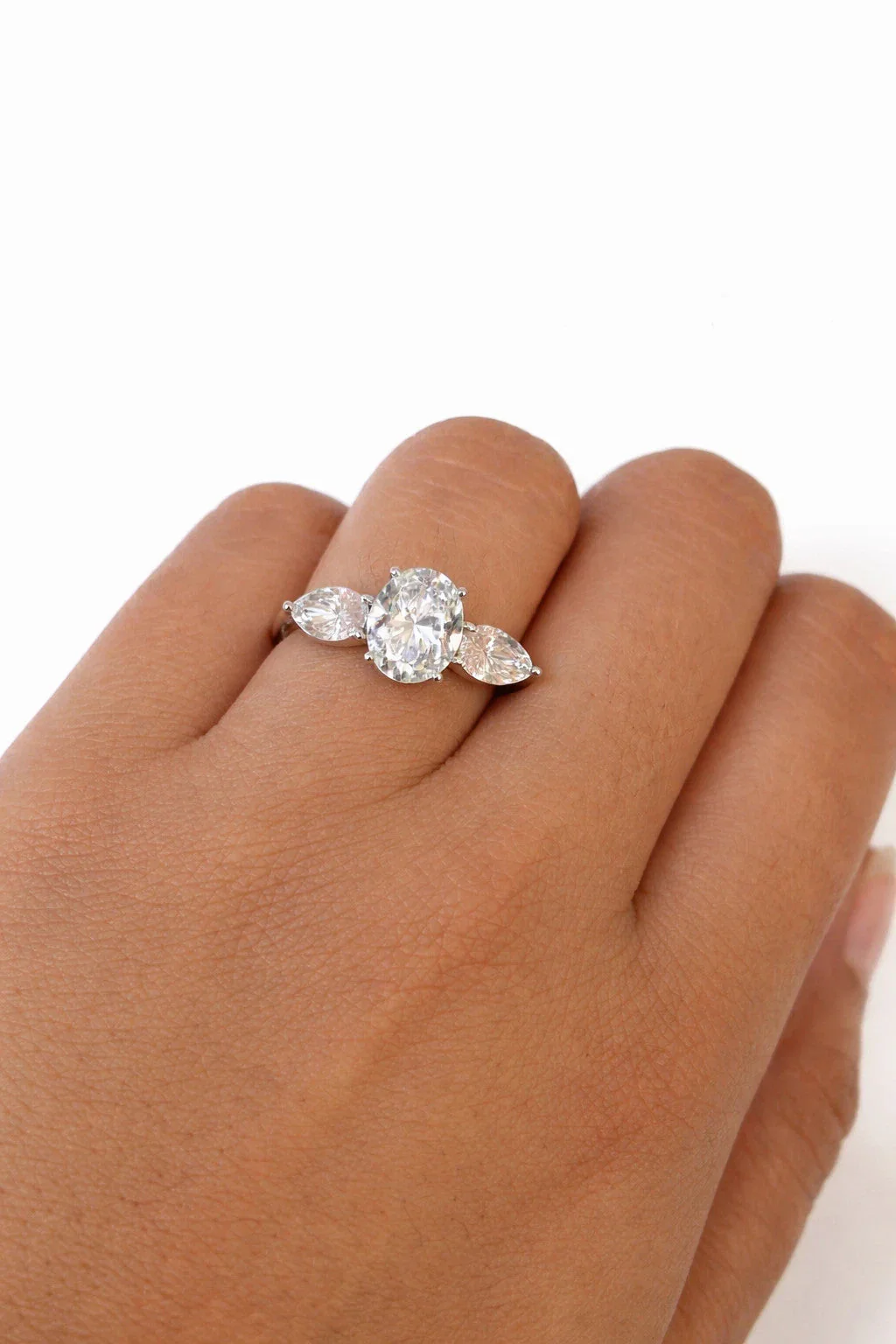14k White Gold Oval LAB Created Ring Diamonds Wedding Ladies Band Women - Image 3