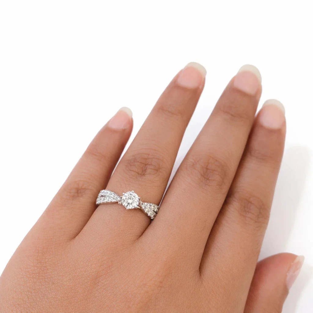 14k White Gold Round Pave Ring LAB Created Diamonds Wedding Ladies Band Women - Image 7