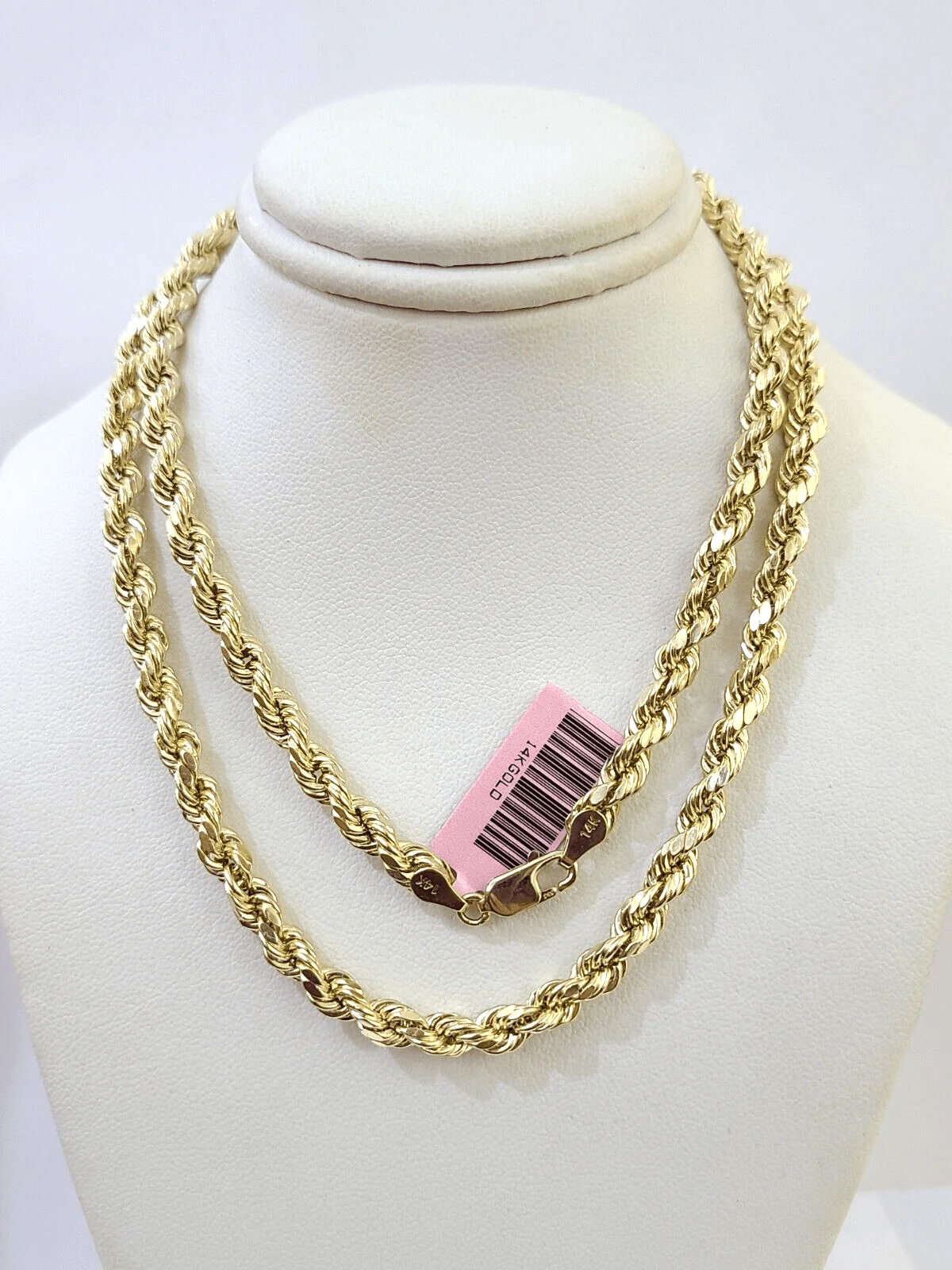 14K Yellow Gold 5mm Rope Chain 18 Inch Choker Diamond cuts necklace , Real 14KT - Image 3