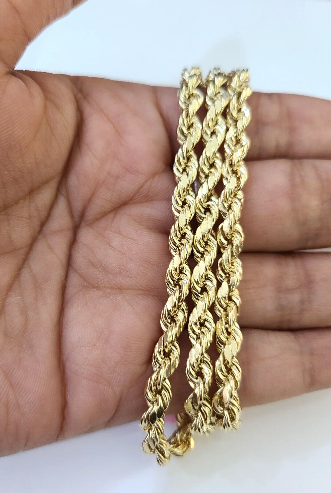 14K Yellow Gold 5mm Rope Chain 22" Diamond cut necklaceend Free Shipping - Image 5