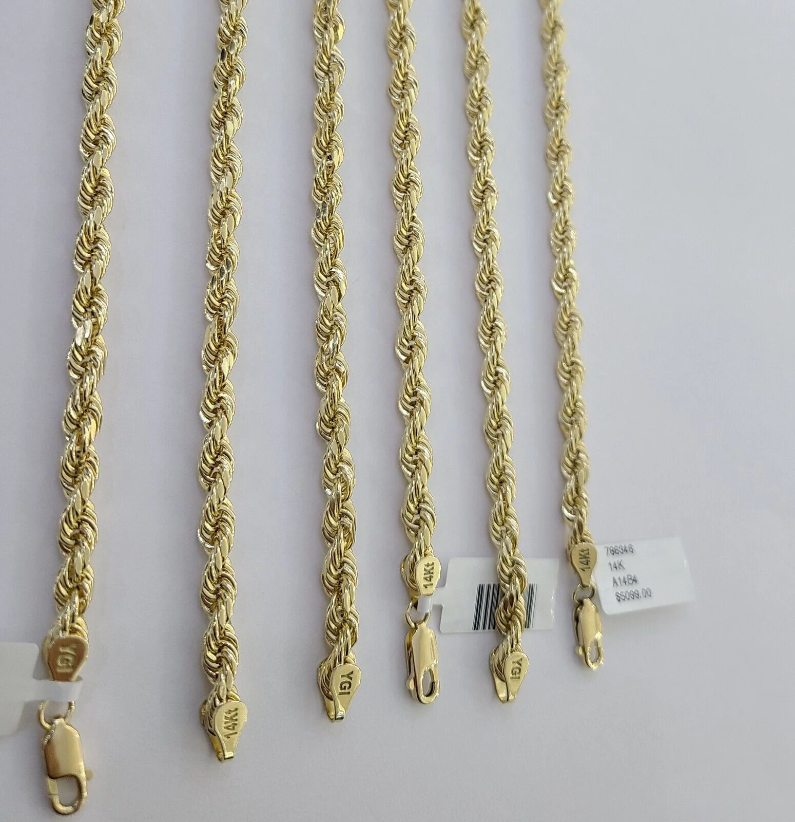14k Yellow Gold 5mm Rope Chain Necklace 20"-28" Inch Real Gold 14kt All Sizes - Image 8