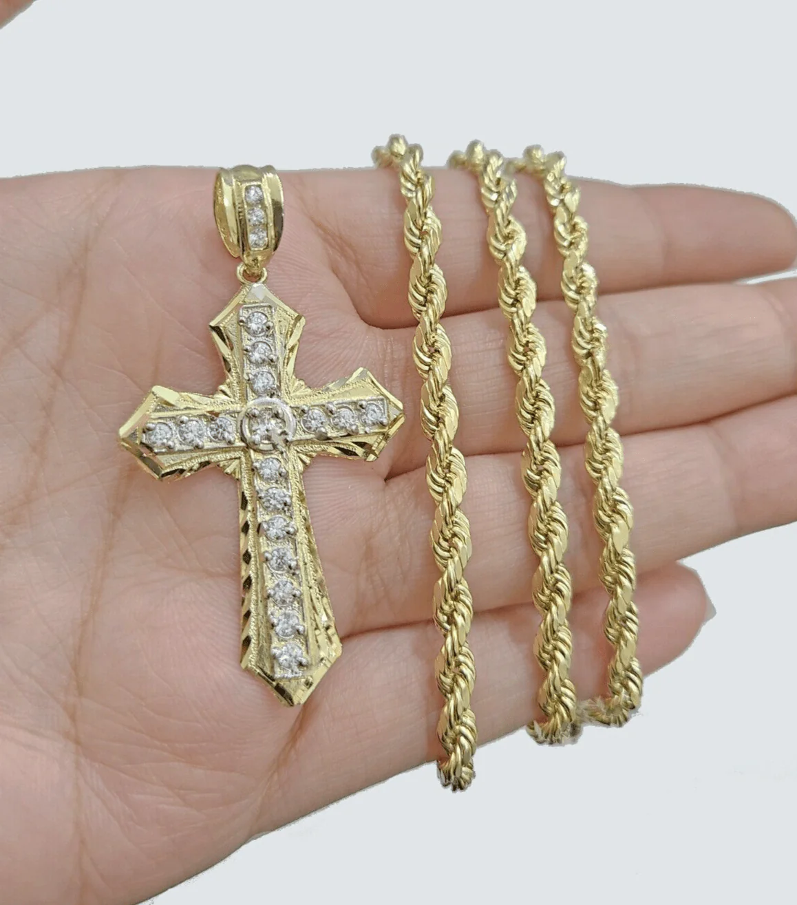 14k Yellow Gold Cross Charm Rope Chain Necklace 4mm 20'' Pendant 14kt Jesus Real - Image 2