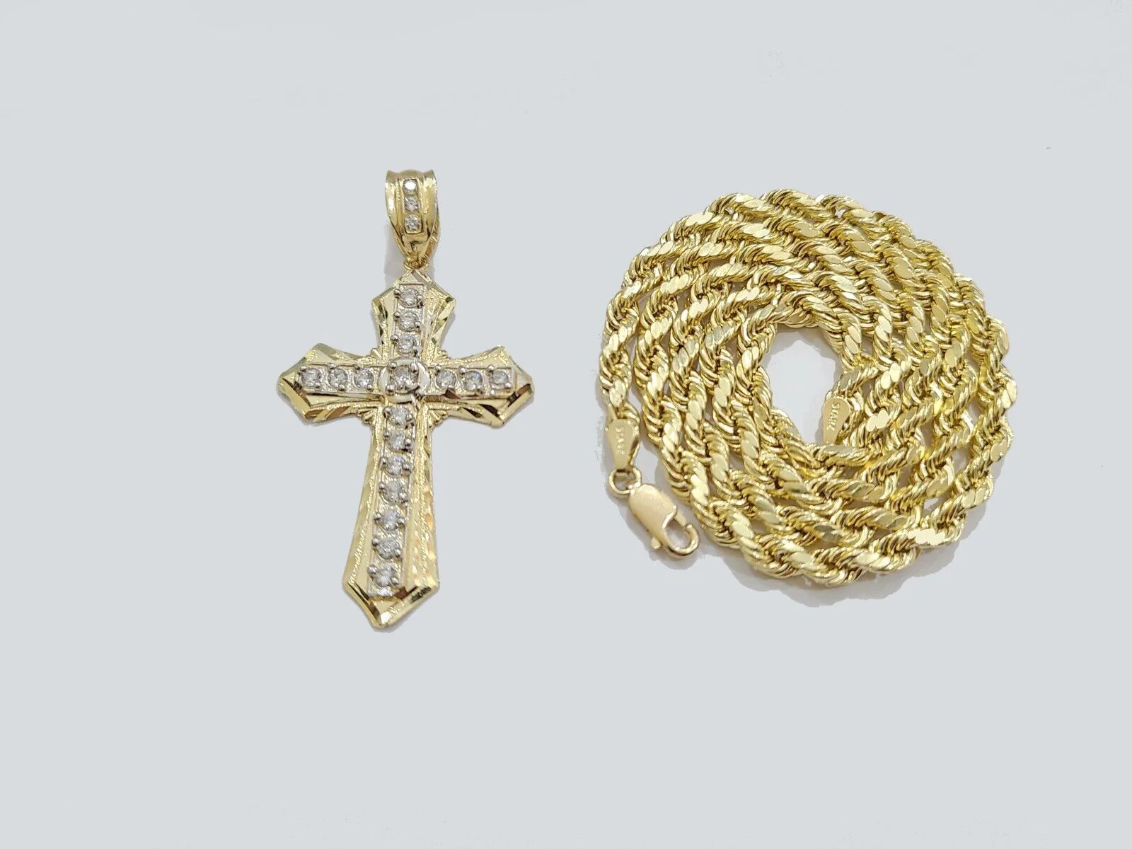 14k Yellow Gold Cross Charm Rope Chain Necklace 4mm 20'' Pendant 14kt Jesus Real - Image 4